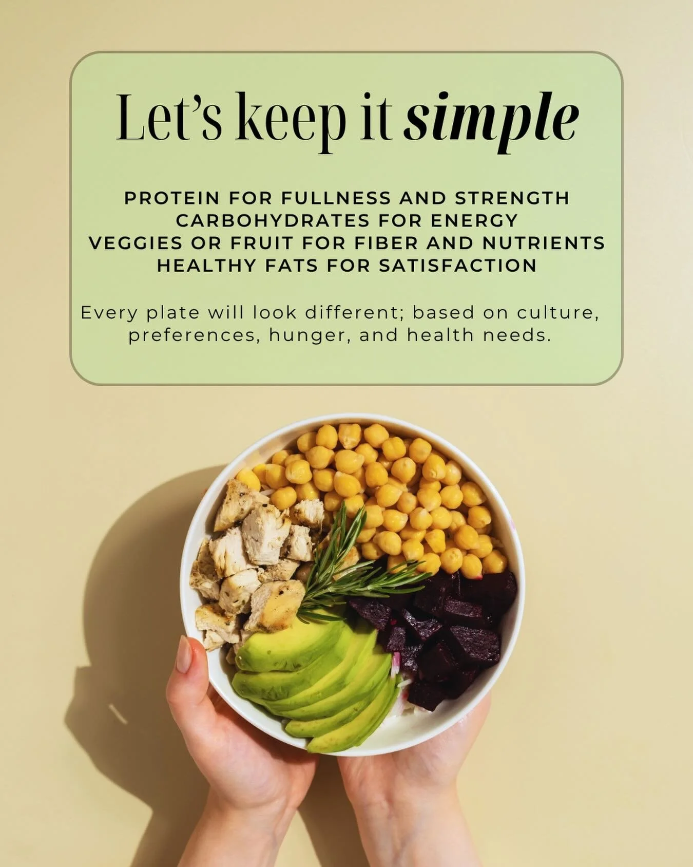 Balanced Plate Inspiration 🥗✨

Balanced eating doesn&rsquo;t have to be perfect to be effective.
It just needs a little structure and a lot of flexibility.
A balanced plate often includes:
 &bull; Protein for fullness and strength
 &bull; Carbohydra