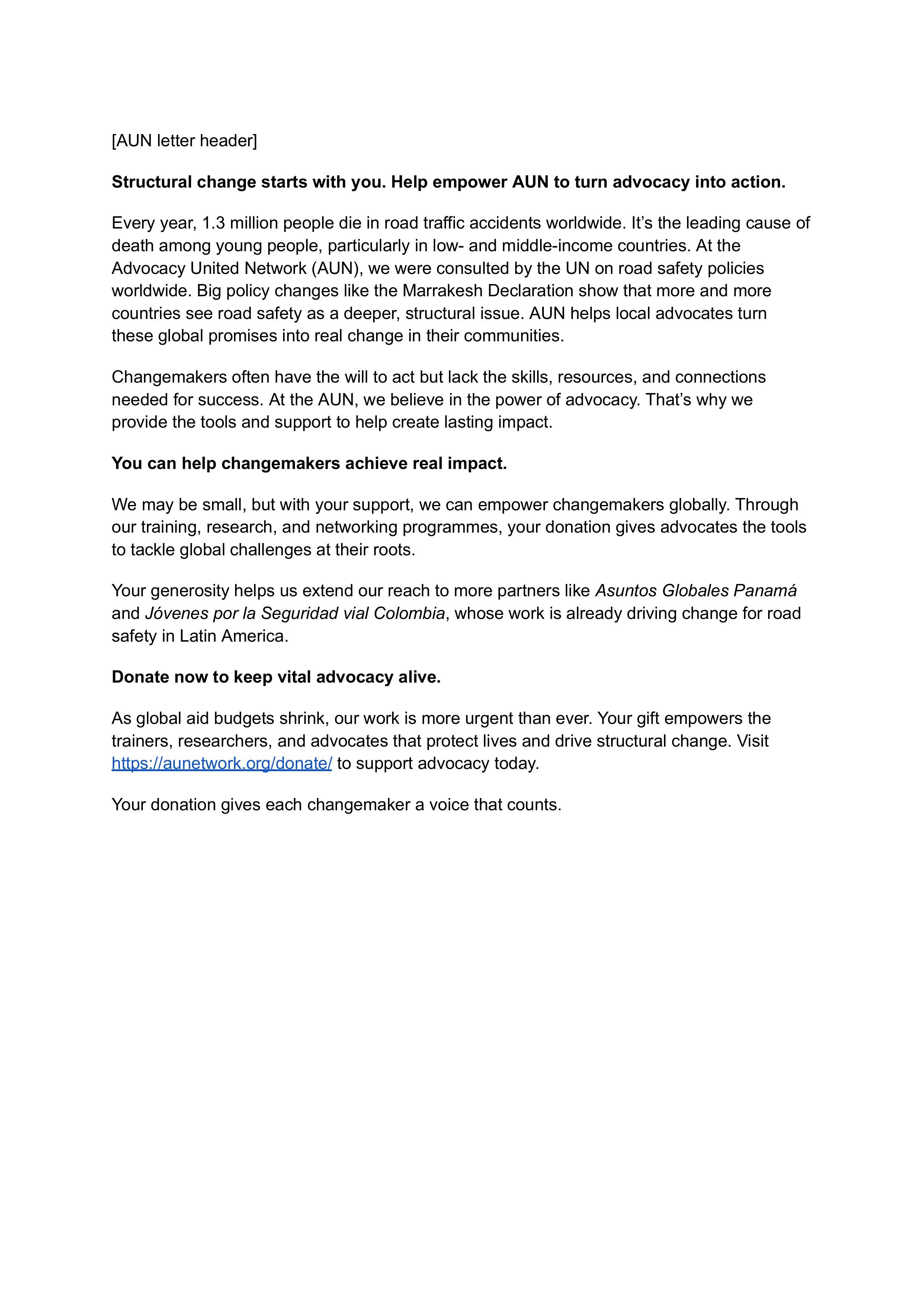 Donation Drive Letter AUN (Spec)