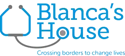 Logo for Blanca's House with a stethoscope icon and the tagline 'Crossing borders to change lives'.