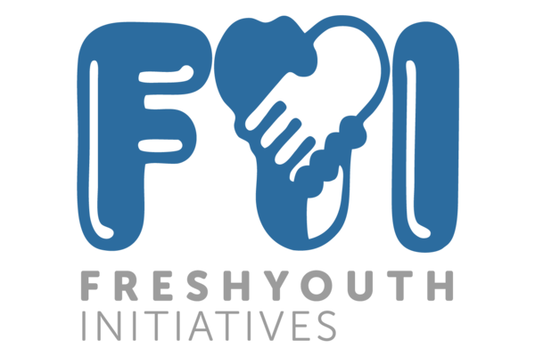 Logo for FOL Fresh Youth Initiatives with a blue heart in the shape of a handshake between the two 'O's in 'FOL'