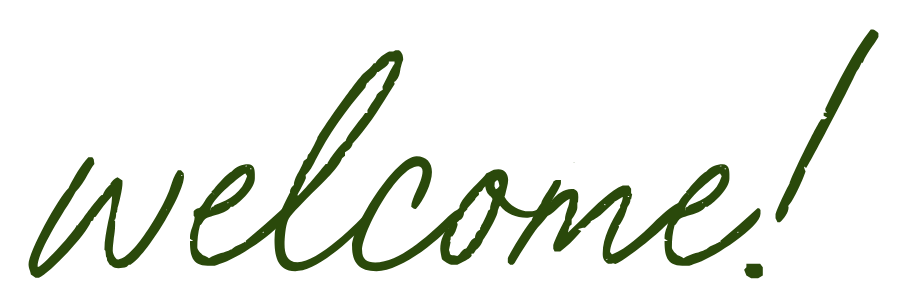 Cursive welcome text in dark green color on a transparent background.