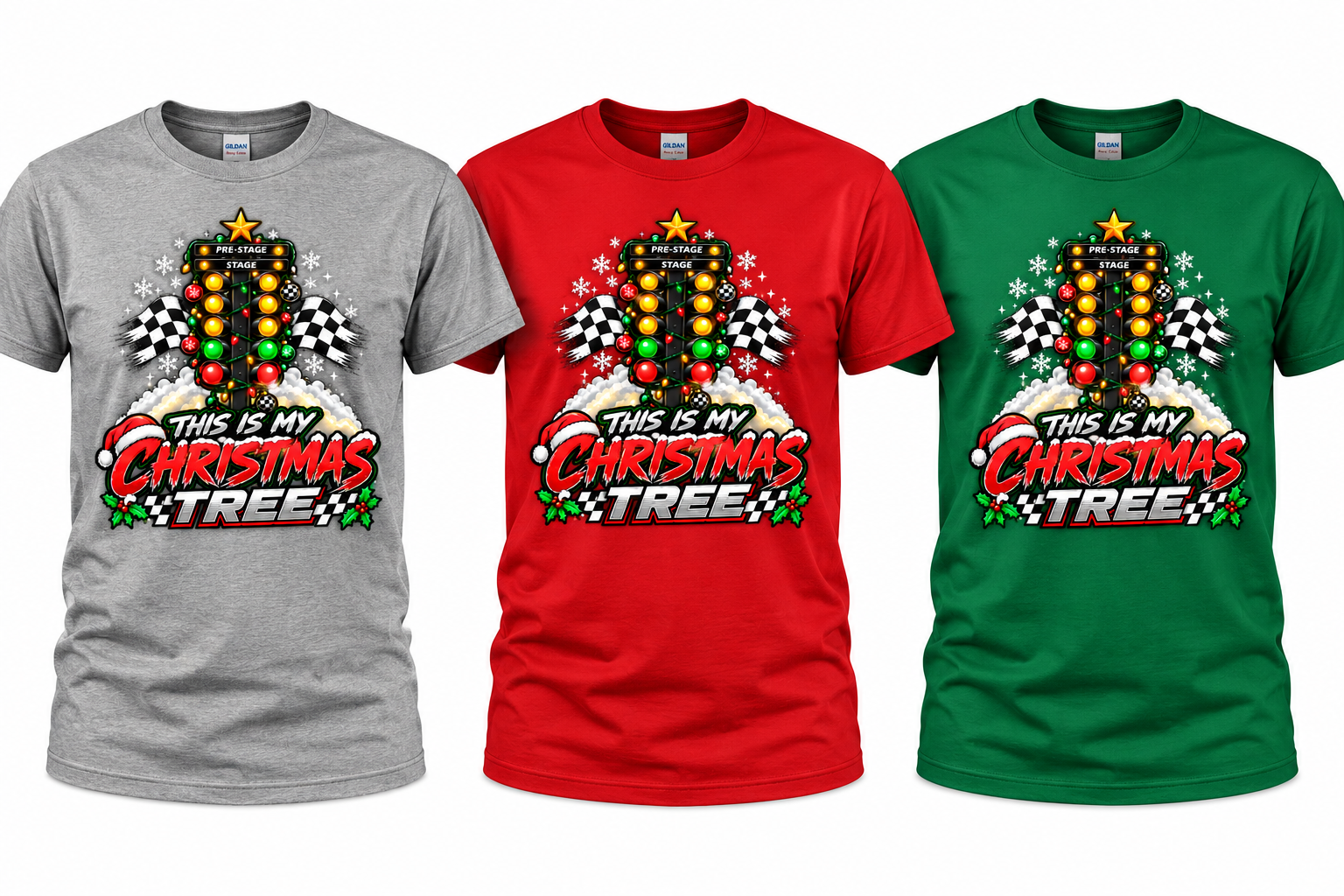 Drag Racing Christmas Tree Shirt Trio.png