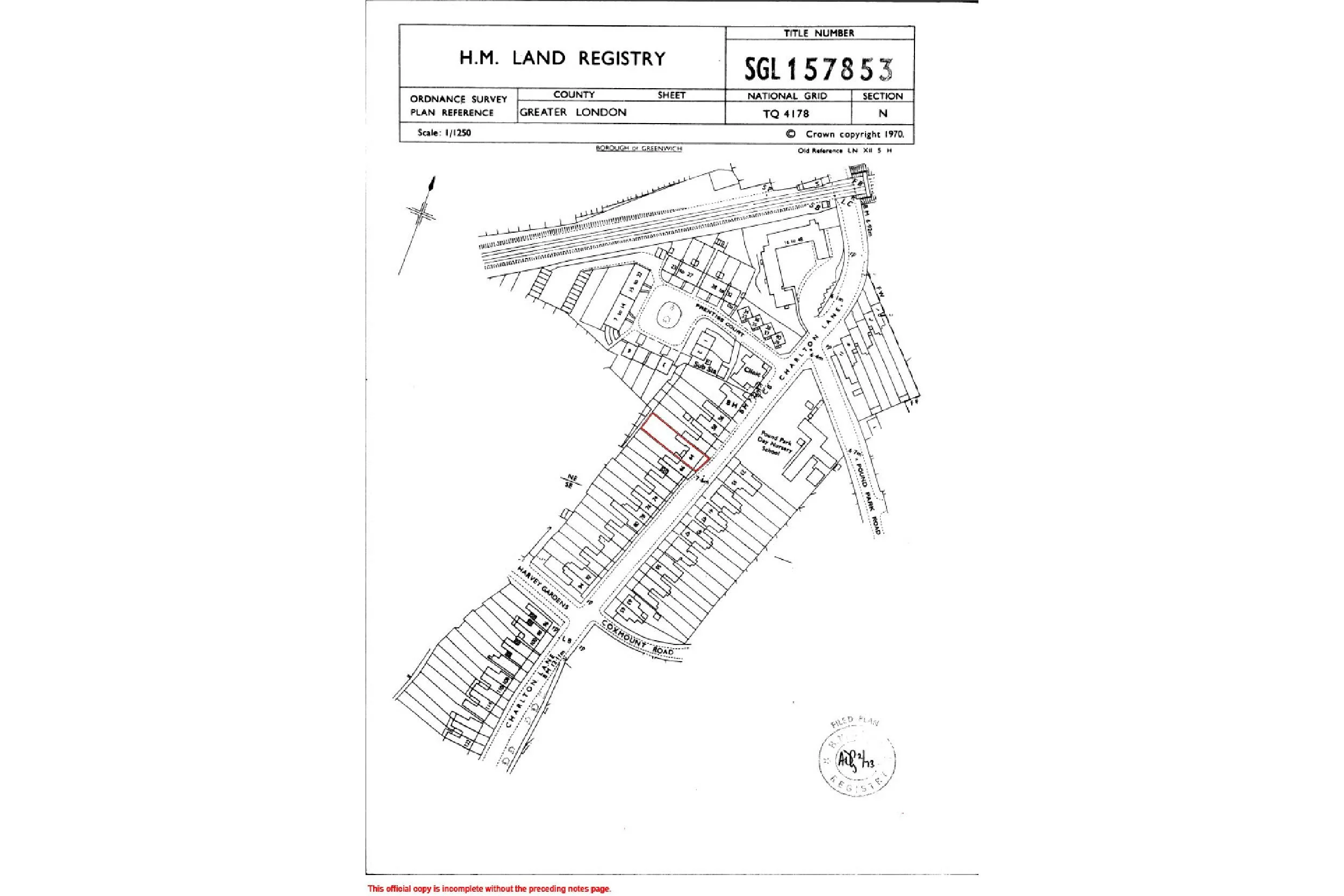 H.M. Land Registry title map for Charlton Lane property used in successful Certificate of Lawfulness claim