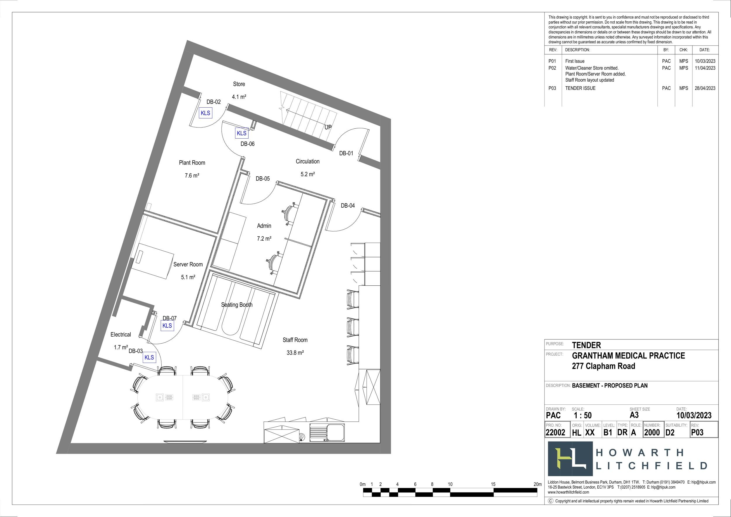 Proposed Basement Plan (including the Staff Room, Admin area, and Plant/Server rooms)