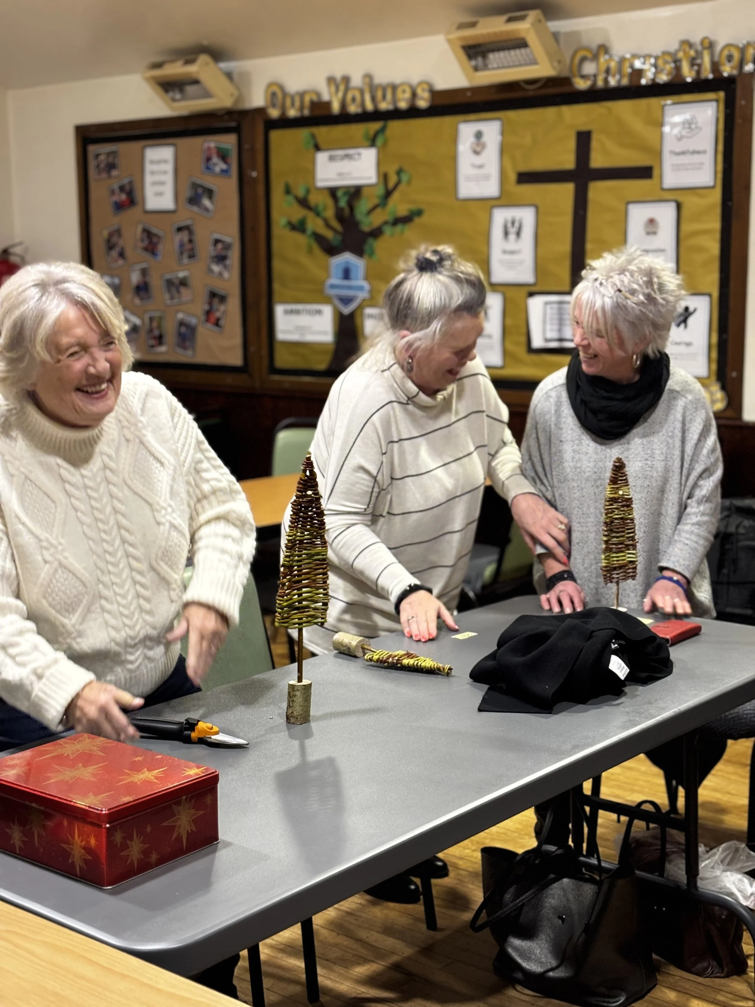 Prepping for Christmas with the local WI~Willow Christmas trees & angels