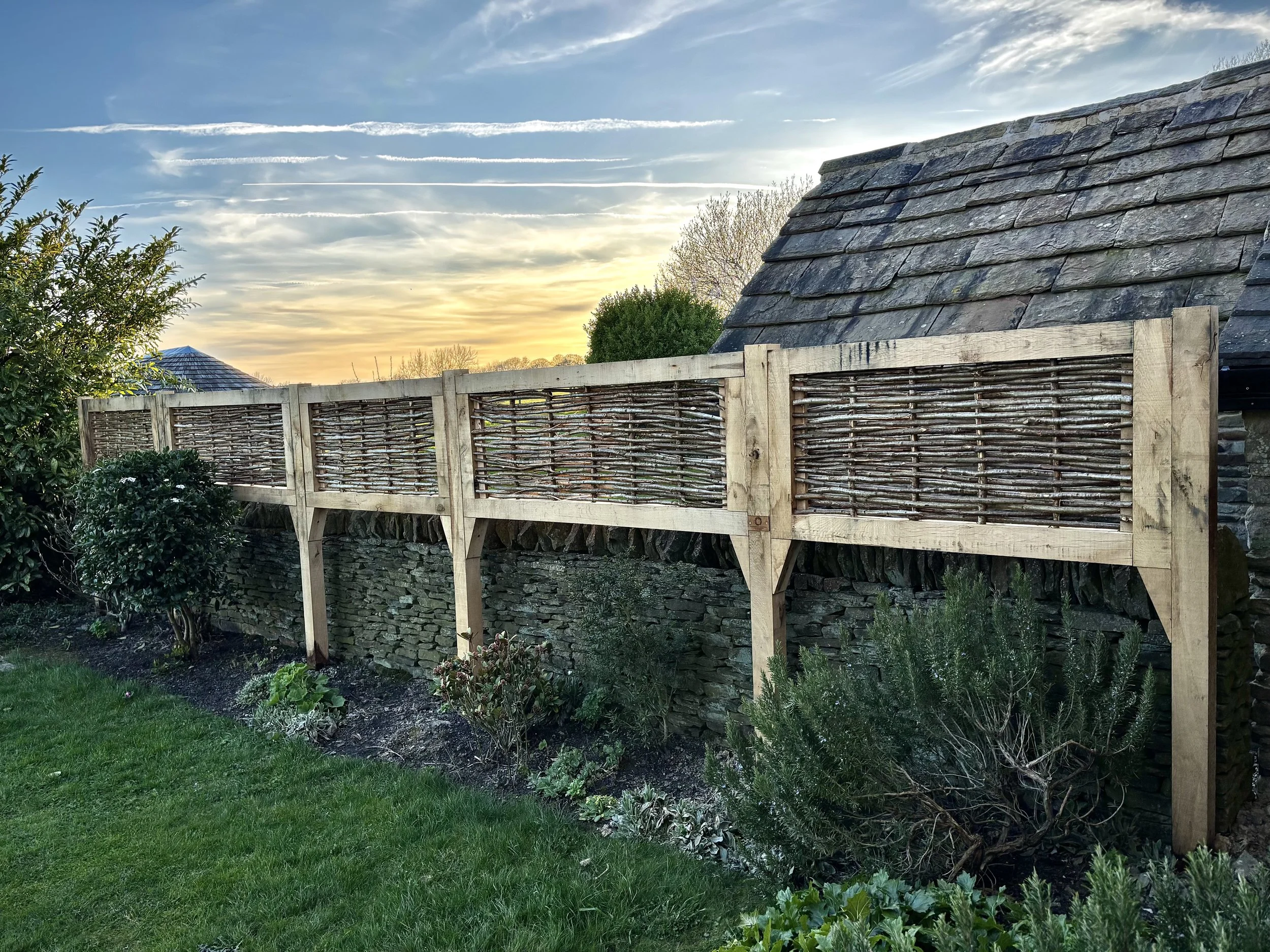 Oak framed Hazel Hurdles with Oak posts-4" square all round.