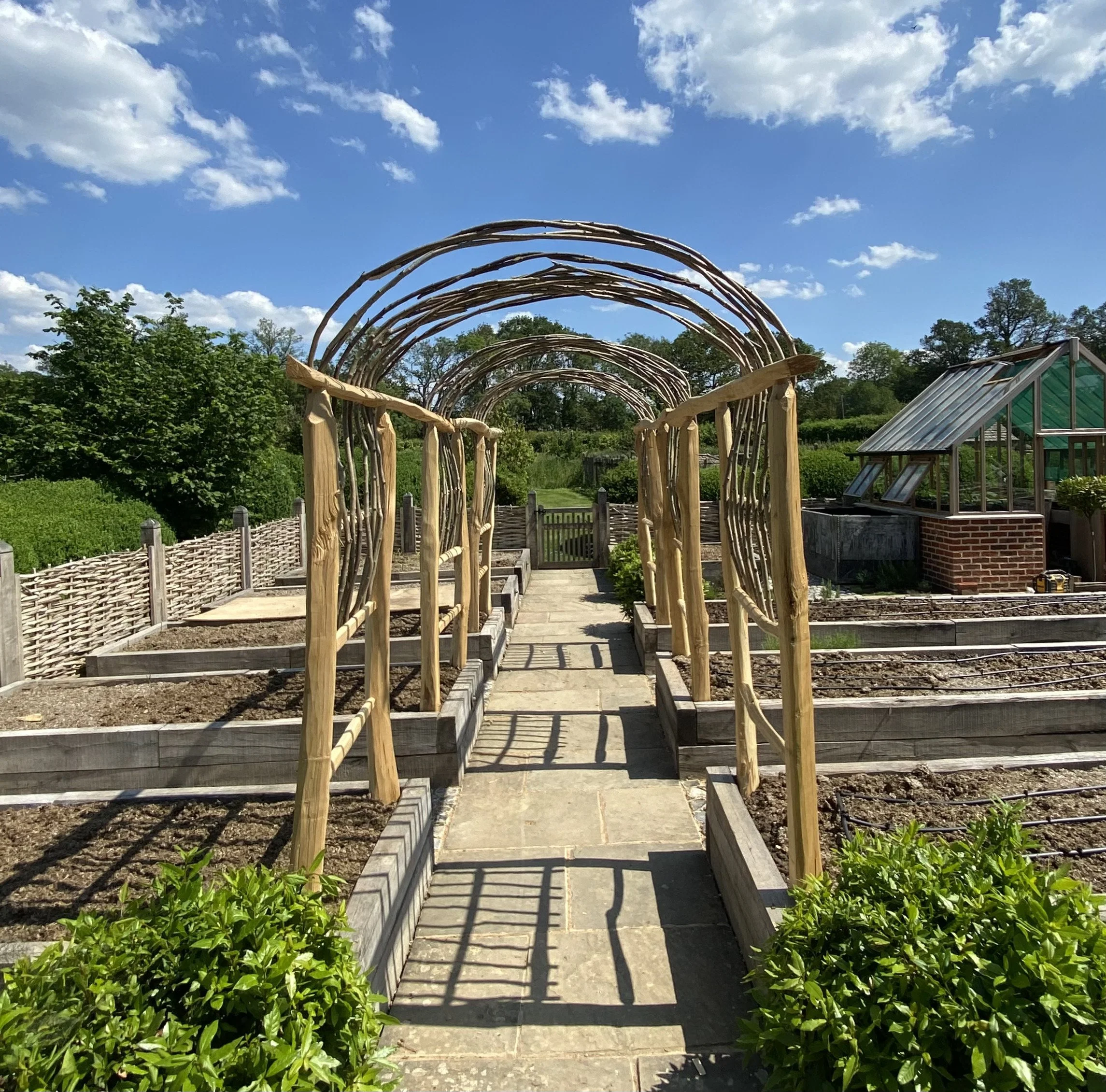Cleft Chestnut Pergola with Hazel Arch