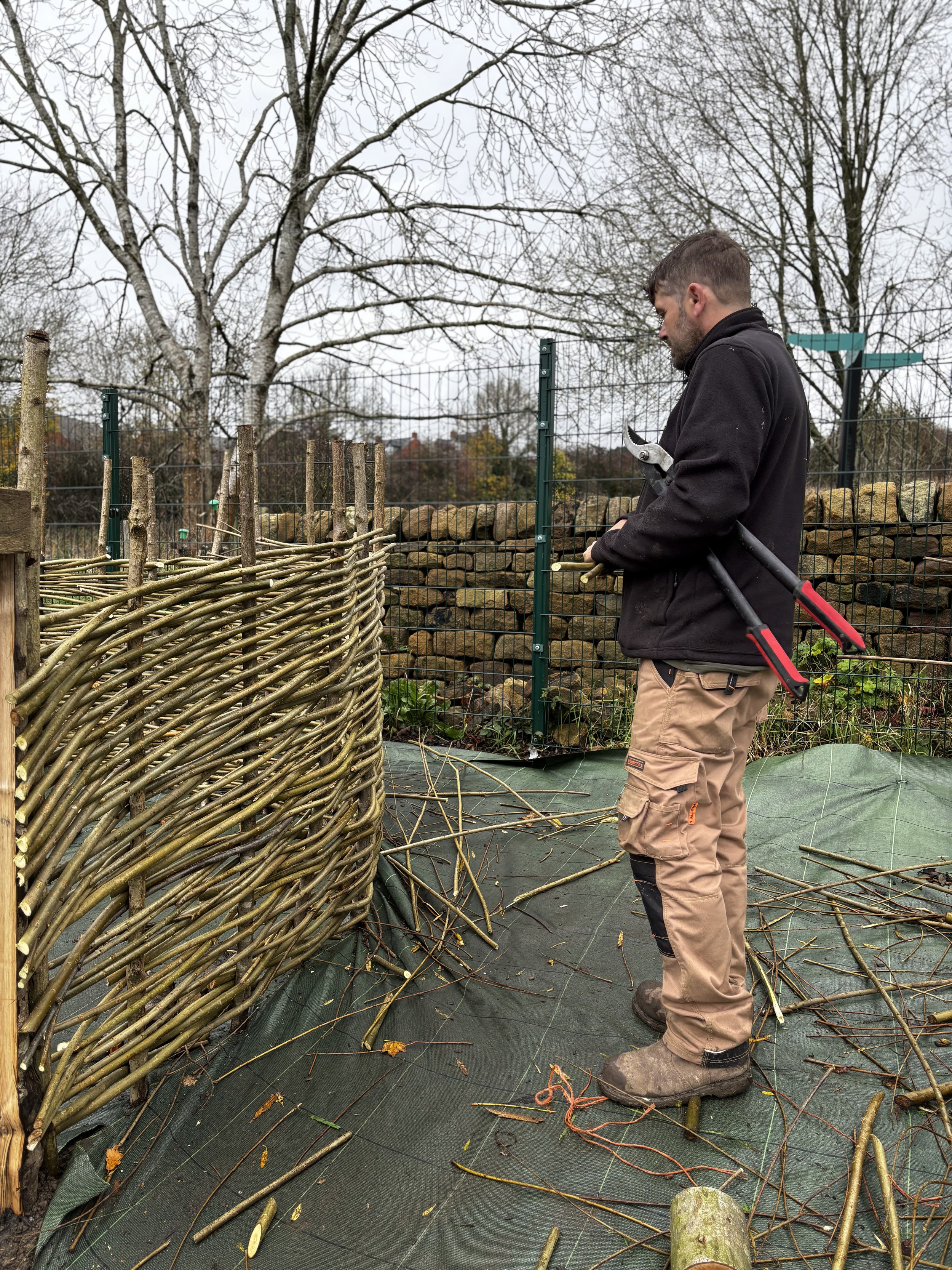 Trimming up a chunky continuous weave.
