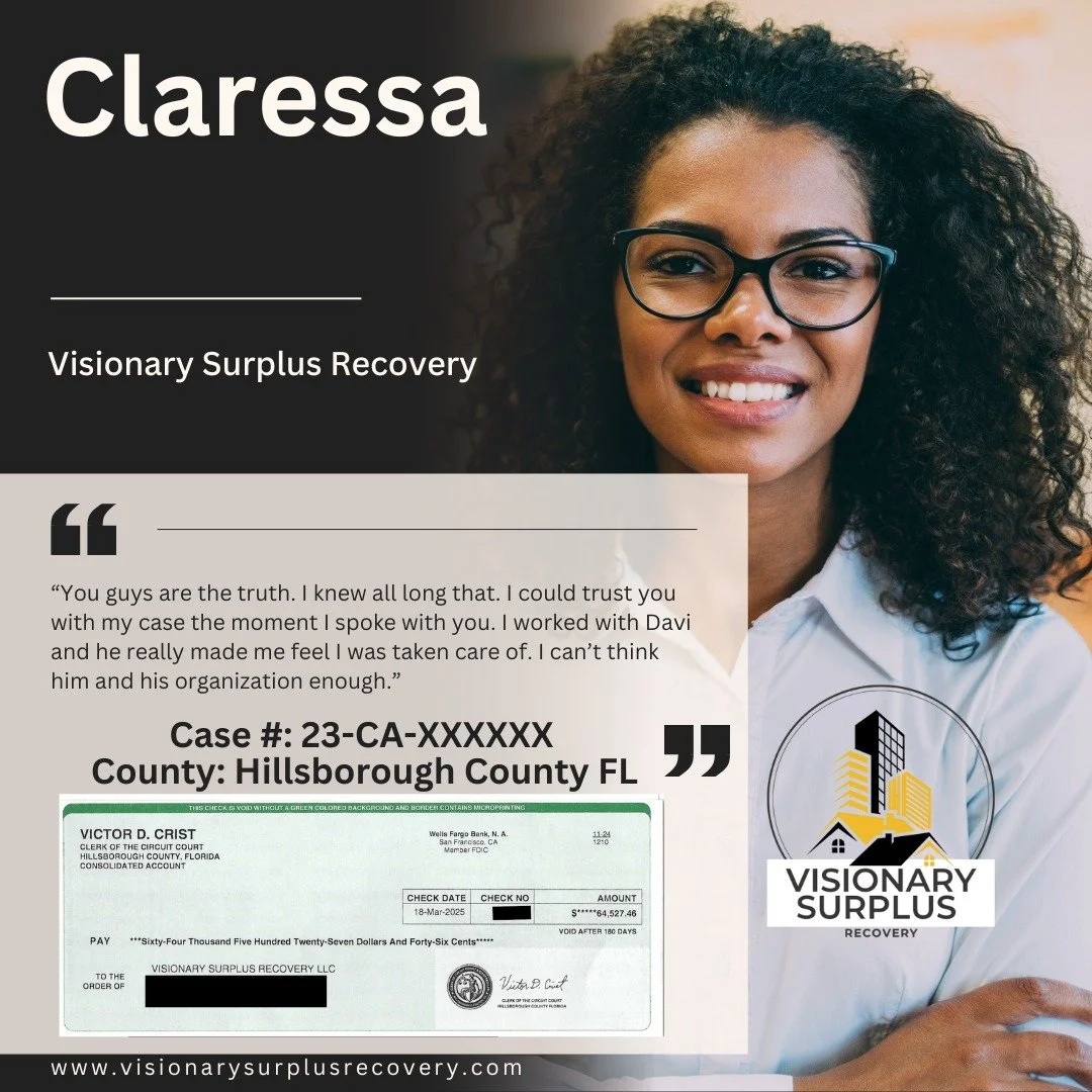 ✨ Real Results: One of our clients received over $60,000 in surplus funds they never expected to see again. With our help, the process was smooth and stress-free.
You could be next. 💵

📩 claimfunds@visionarysurplusrecovery.com
 ☎ (813) 934-4146

ww