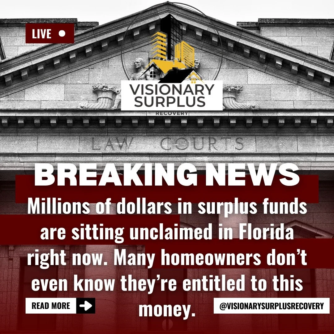 🚨 Fact: Florida courts report millions in unclaimed surplus funds every year. Many families never claim what&rsquo;s theirs.
Don&rsquo;t leave your money behind&mdash;reach out today.
📩 claimfunds@visionarysurplusrecovery.com
 ☎ (813) 934-4146

www