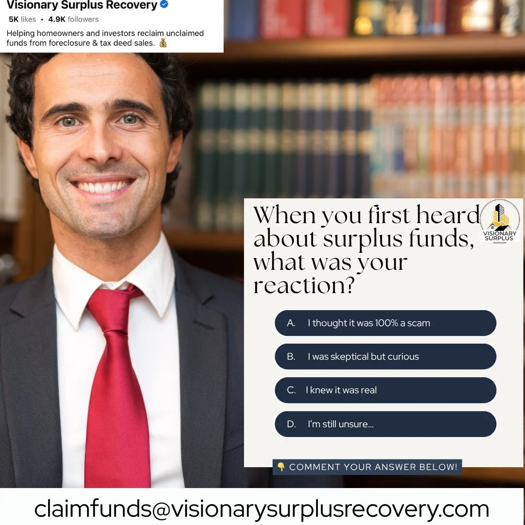 Be honest and comment below!

www.visionarysurplusrecovery.com

#surplusfunds
#foreclosure
#realestate
#homeownerhelp
#unclaimedfunds
#moneyrecovery
#foreclosurerelief
#realestateinvesting
#claimyourmoney
#homeequity
#foreclosurehelp
#homeownership
#