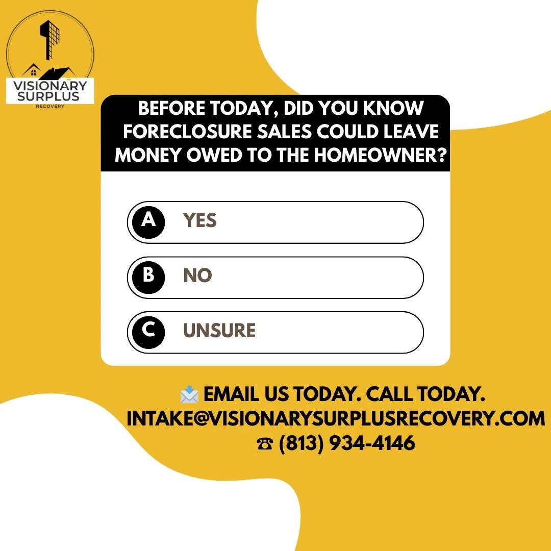 Honest question 👇
Before today, did you know foreclosure sales could leave money owed to the homeowner?
www.visionarysurplusrecovery.com

#surplusfunds
#foreclosure
#realestate
#homeownerhelp
#unclaimedfunds
#moneyrecovery
#foreclosurerelief
#reales