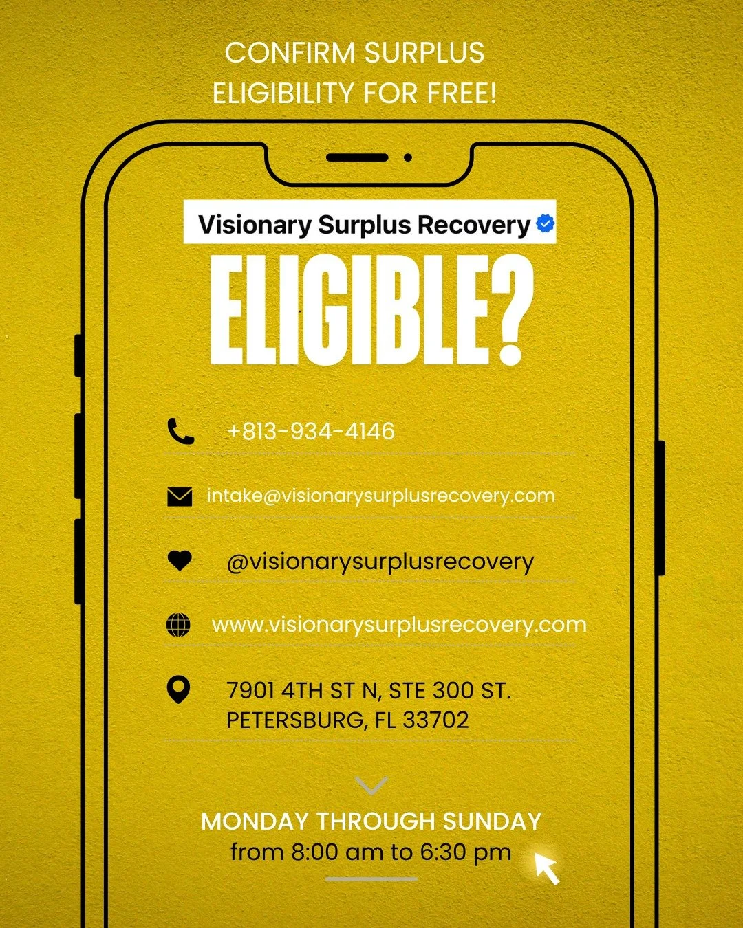 🚨 We offer a free surplus check with no obligation.
If there&rsquo;s money, we&rsquo;ll tell you.

intake@visionarysurplusrecovery.com

☎ (813) 934-4146
www.visionarysurplusrecovery.com

#surplusfunds
#foreclosure
#realestate
#homeownerhelp
#unclaim