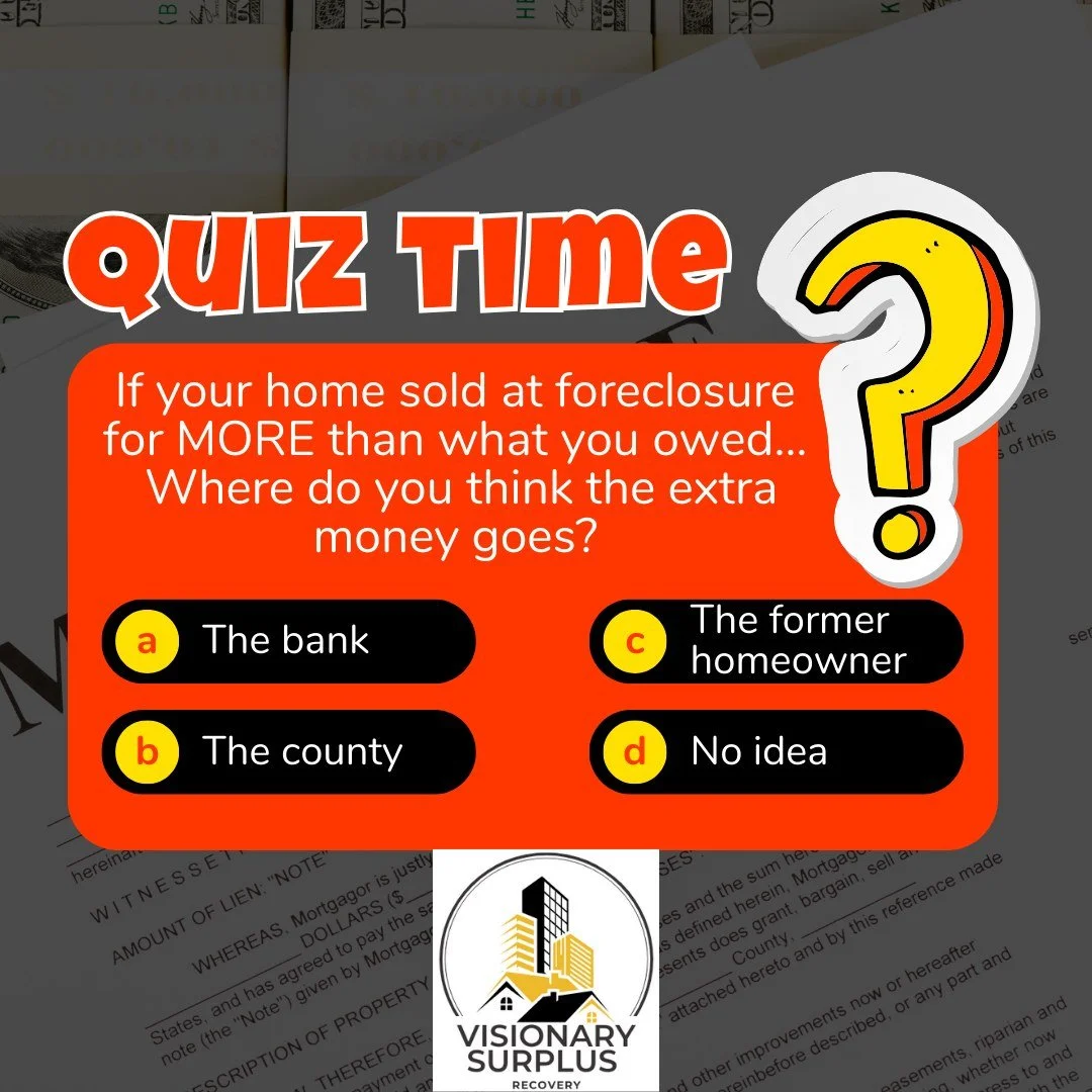 Drop your answer below 👀

www.visionarysurplusrecovery.com

#surplusfunds#SurplusFundsQuiz #ForeclosureFacts #DidYouKnow #EngagementPost
