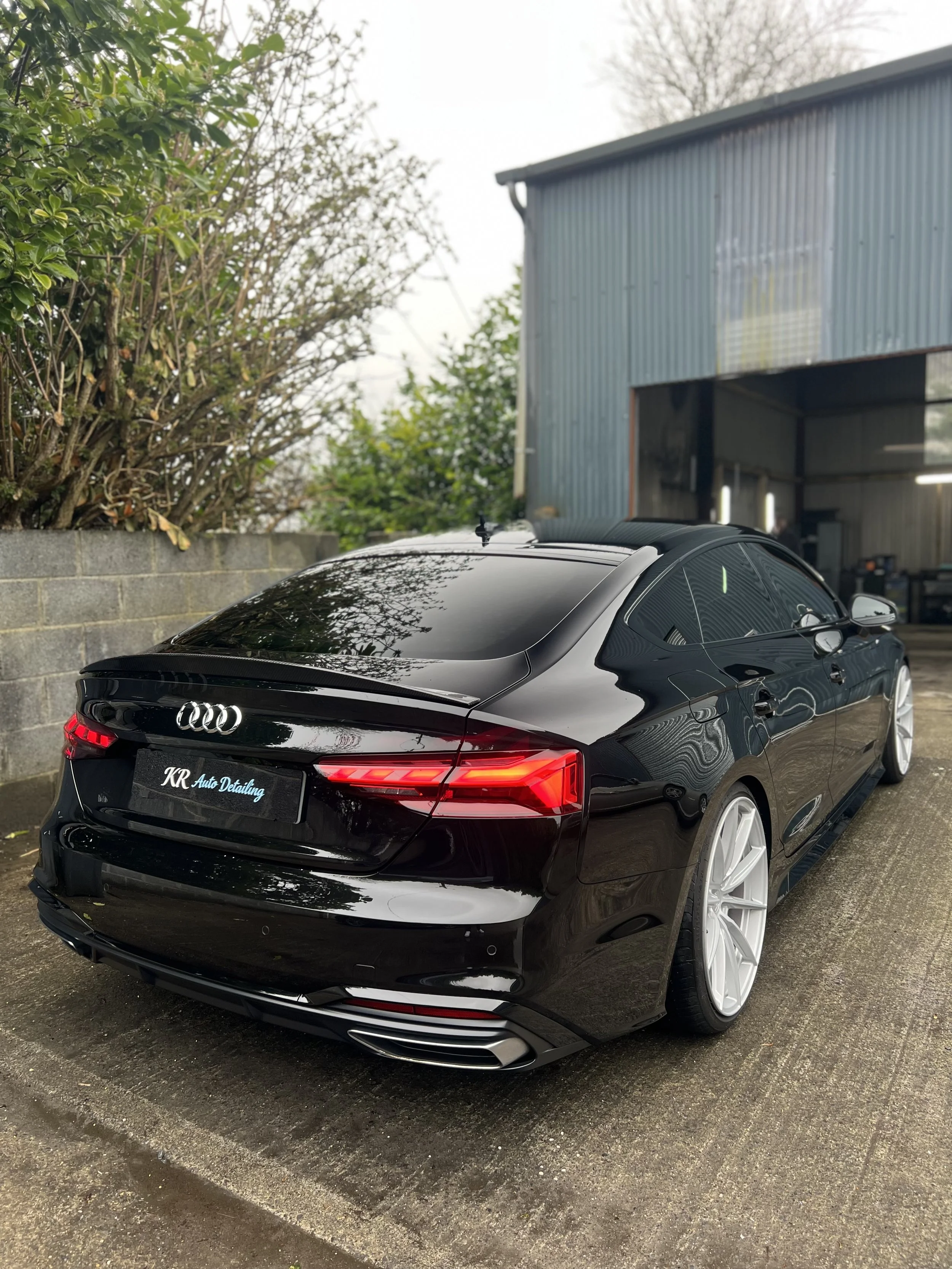 Black ceramic coated Audi A5 car parked | Paint Correction | Galway 