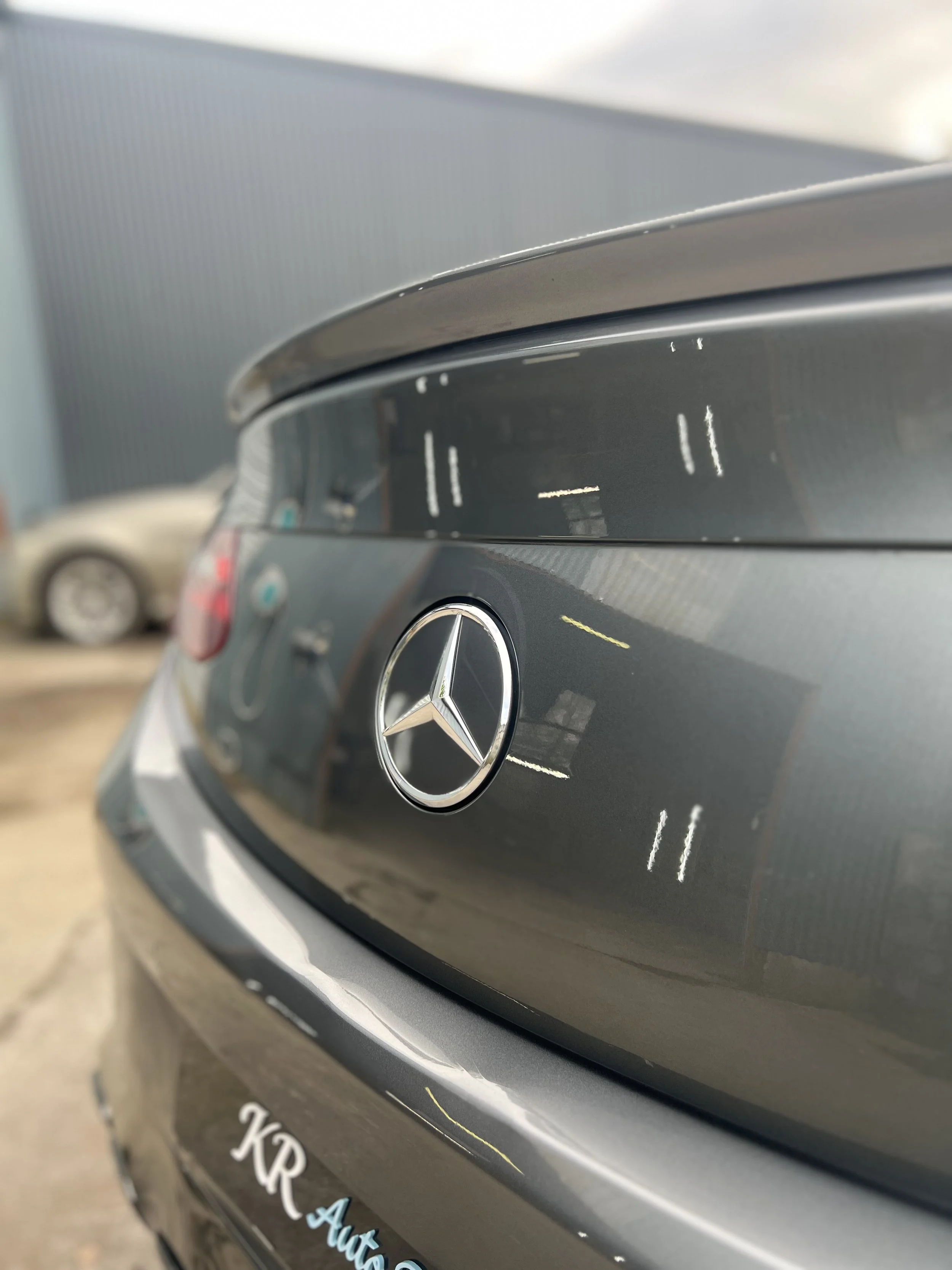 Close-up of the rear badge on a ceramic coated Mercedes-Benz | Car Valeting | Galway 