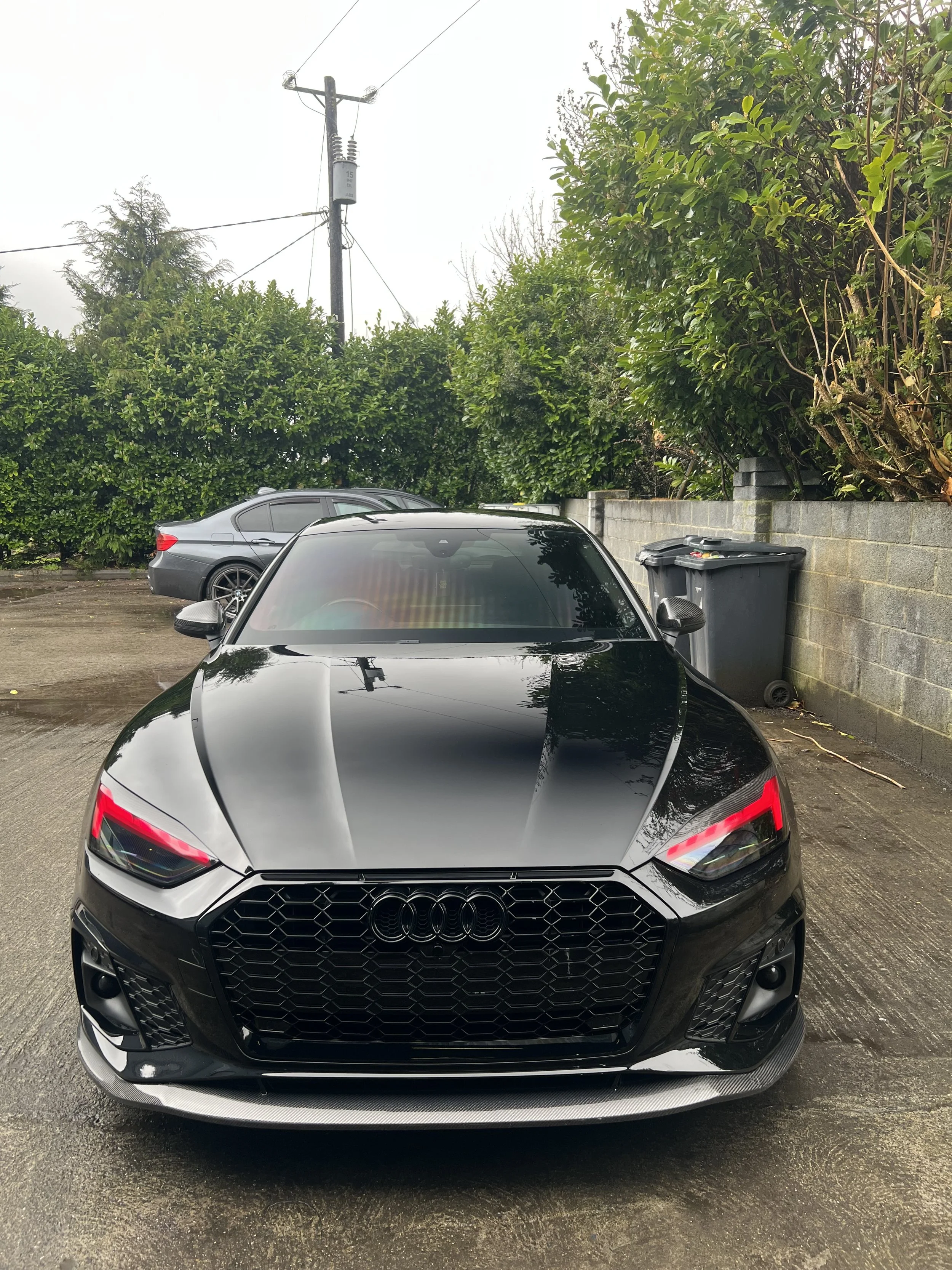 Front view of a ceramic coated black Audi A5 | Paint Correction | KR Auto Detailing 