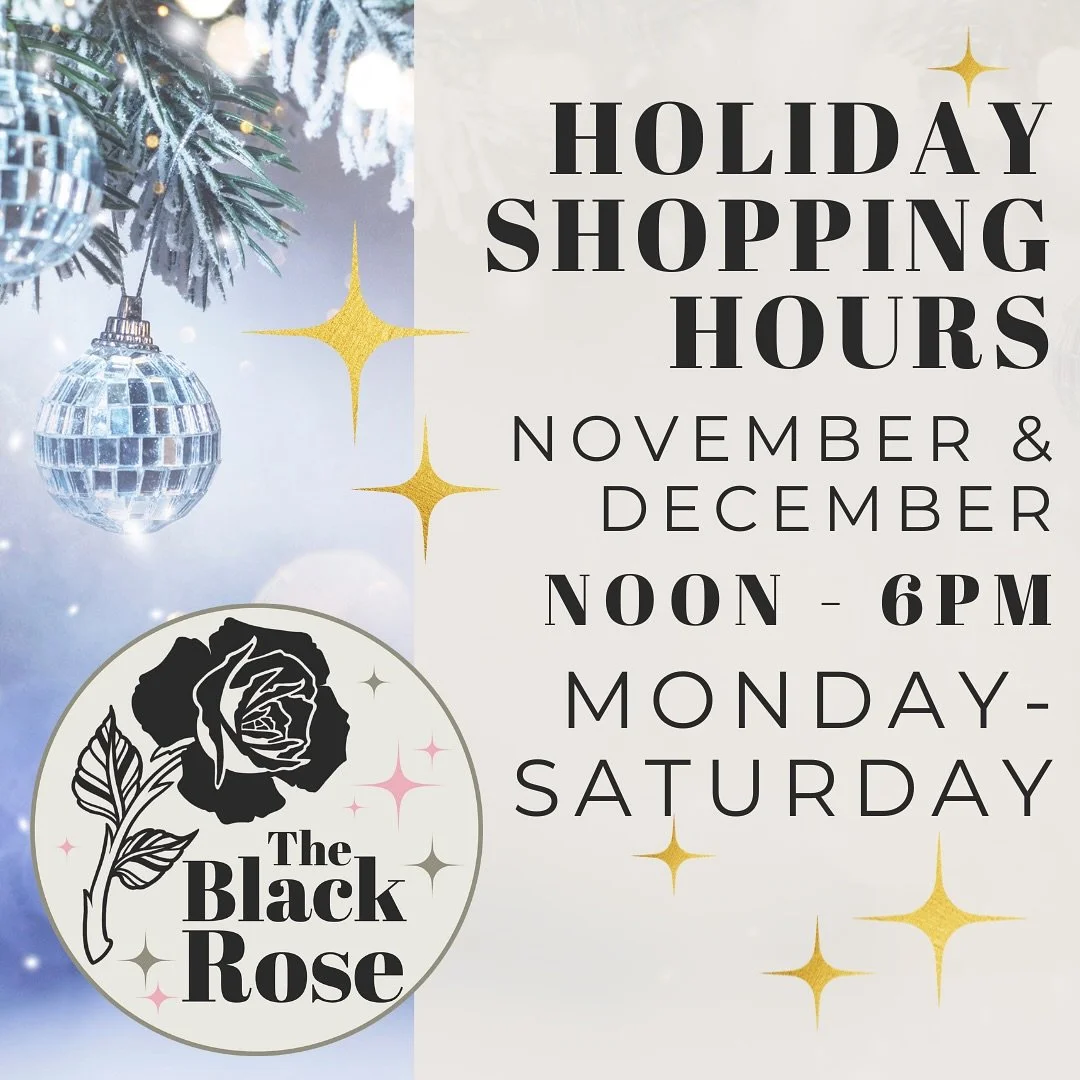 It&rsquo;s the most wonderful time to shop local! 💕

🎨 Find art, gifts, crystals &amp; more at The Black Rose

🕛 Holiday Hours: Noon&ndash;6PM, Monday&ndash;Saturday (Nov &amp; Dec)

Support small, shop creative, and make your gifts extra special 