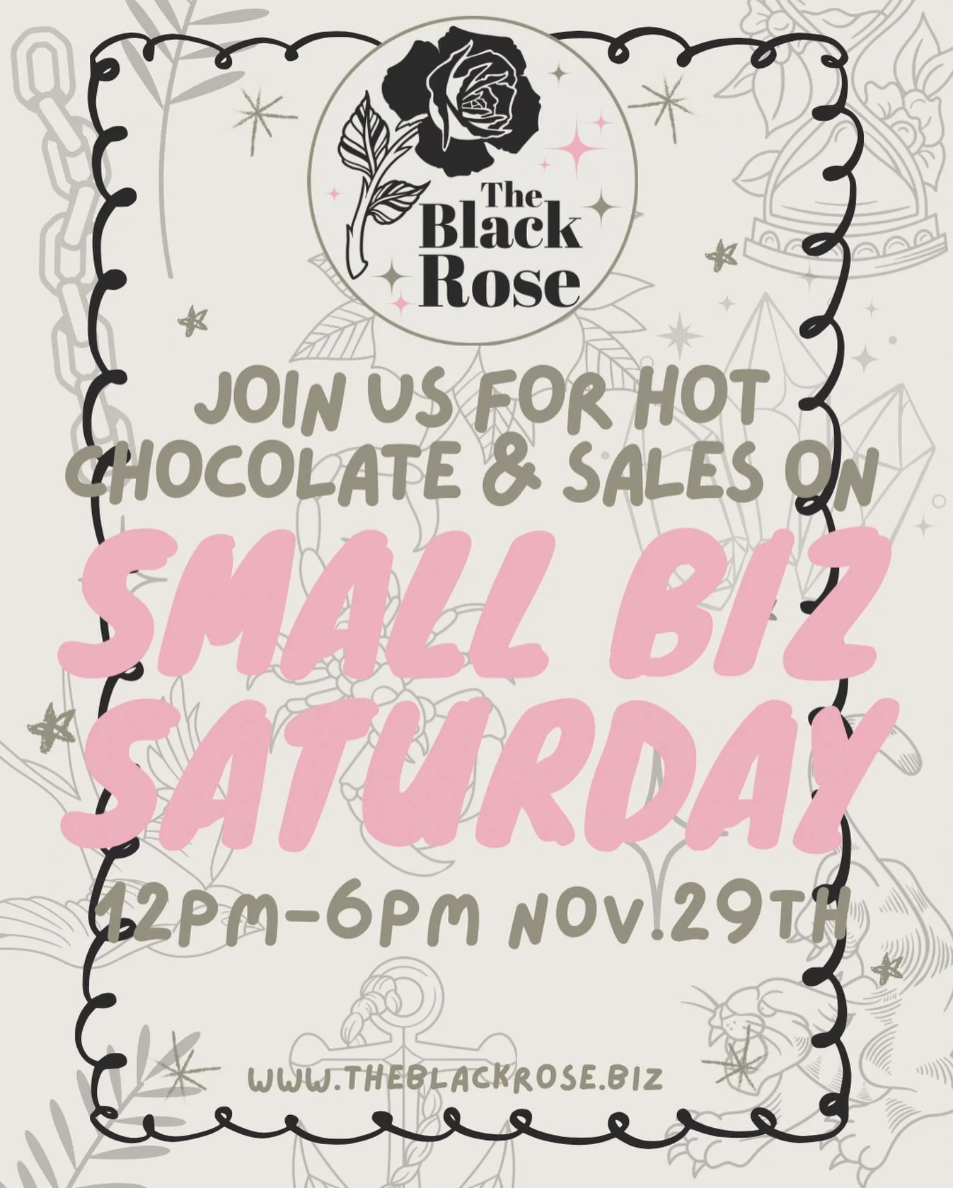 Next weekend - Shop small with us!
So many deals on everything we offer, plus free holiday snacks AND you get to hang with @the_black_rose_nicole &amp; @alyxmakes.art 🎄🎅🎄🎅