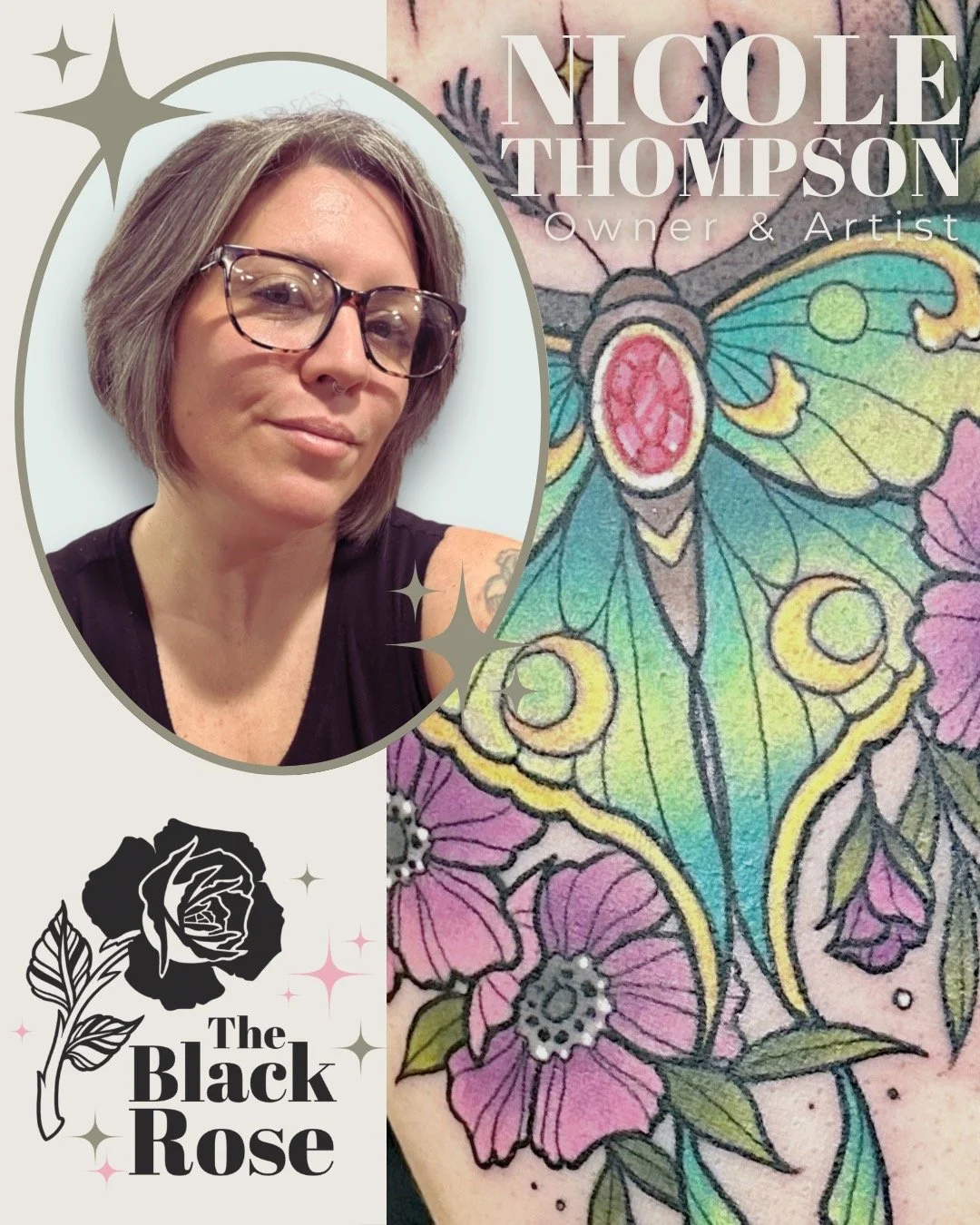 🌹Nicole Thompson is a wife, mom, artist, and tattooist. Creativity has been at the center of her life from the very beginning, leading her to start her tattoo journey in 2010 while balancing family, ambition, and everything in between.

In 2014, she