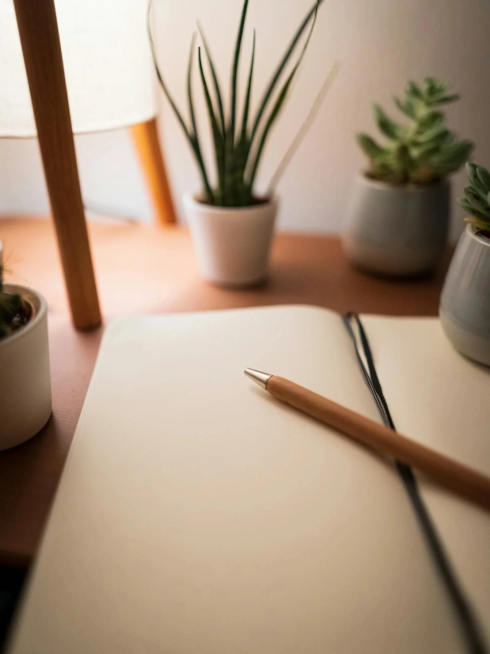 plants around blank paper and pen