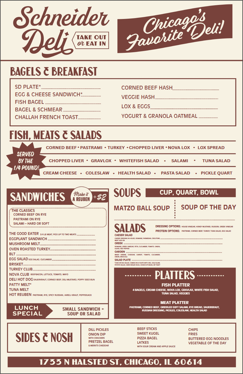 Menu — Schneider Deli