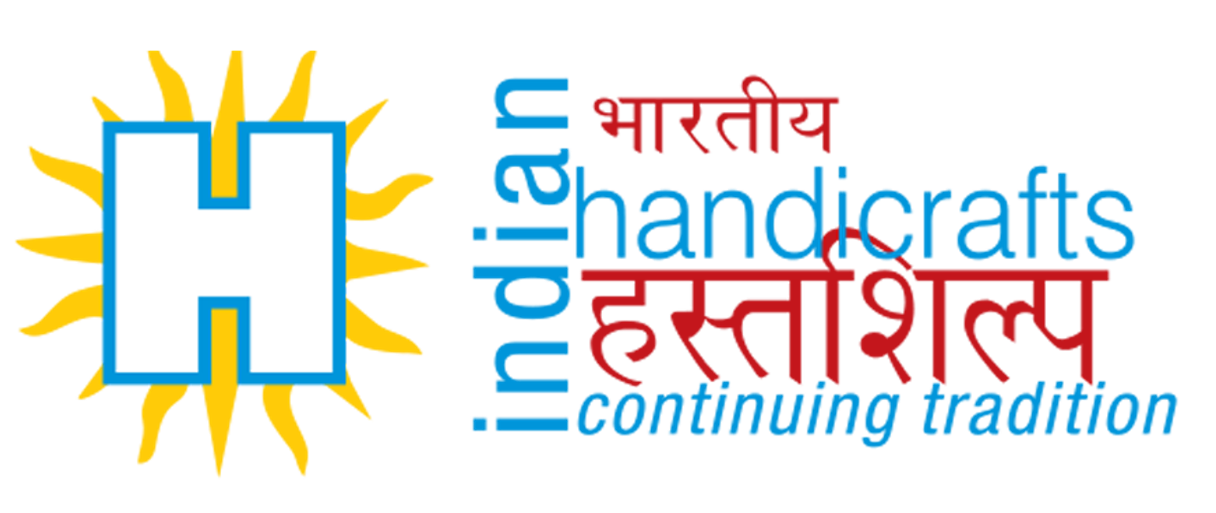 Logo of Indian Handicraft programme. A capital letter "H" with yellow flames around it and the words "Bhartiya" and "Hastship" written in Hindi next to it