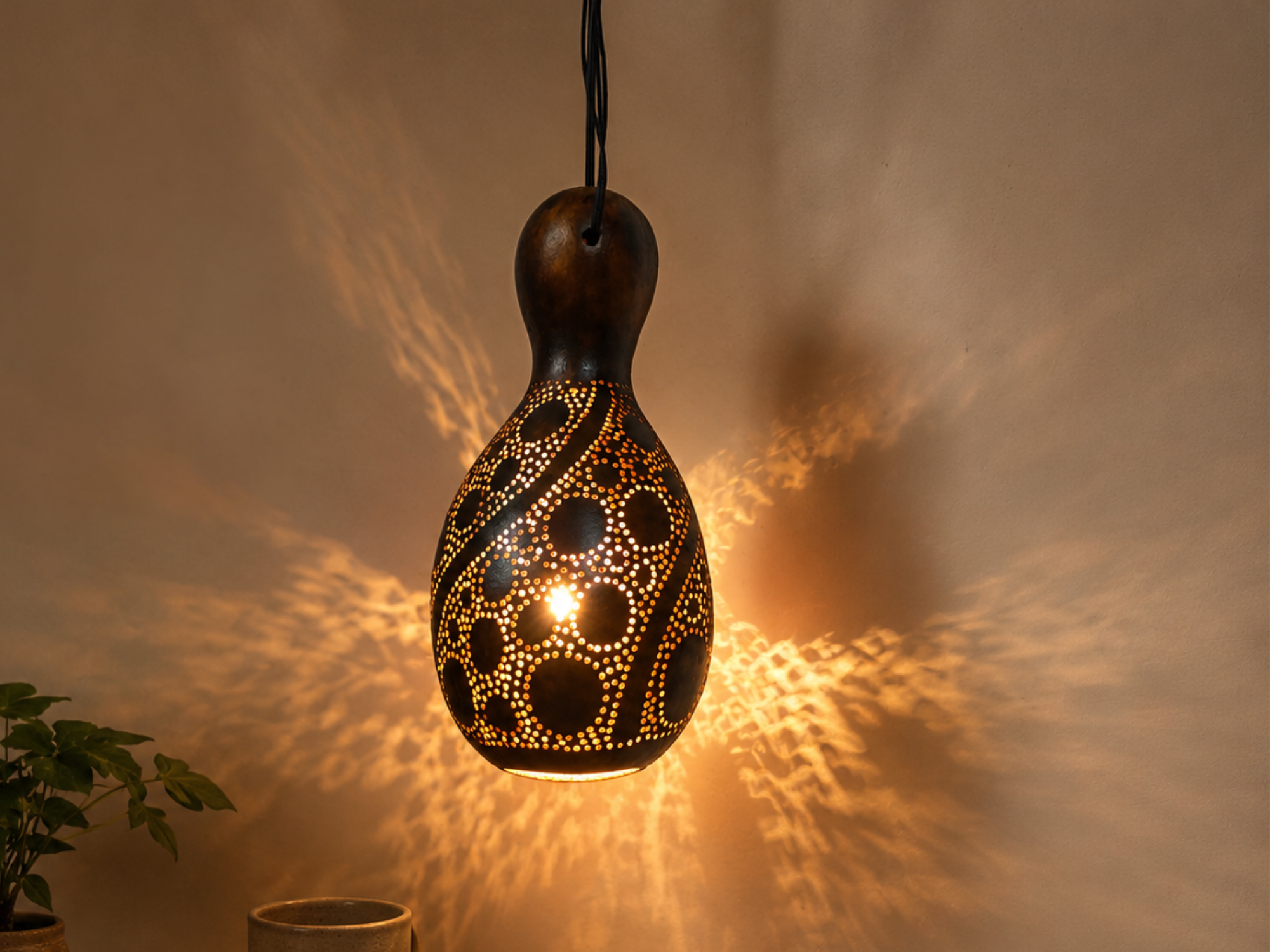 Handmade dried bottle gourd lamp