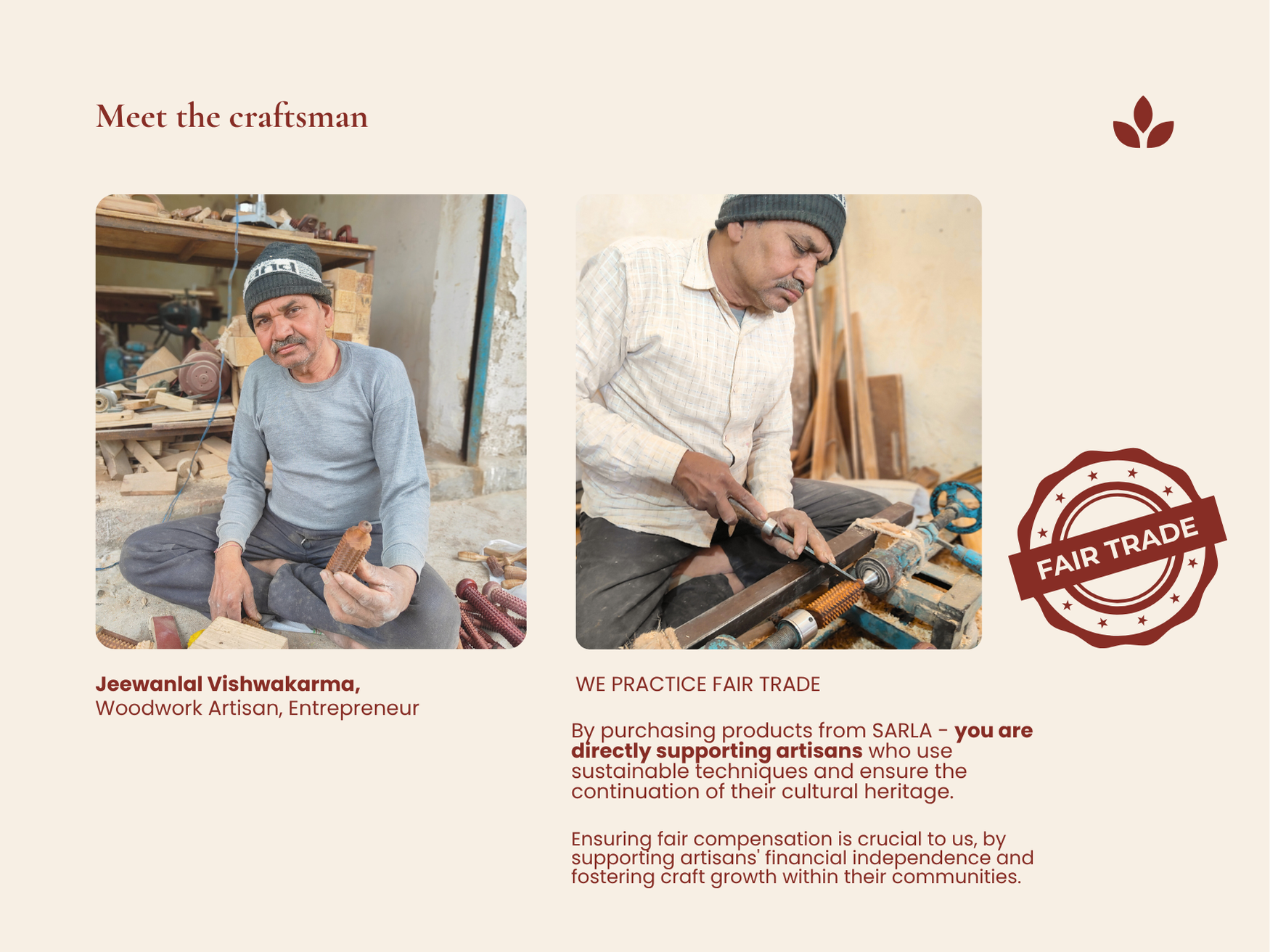 Woodwork artisan crafting handmade Porcupine massage rollers with fair trade support