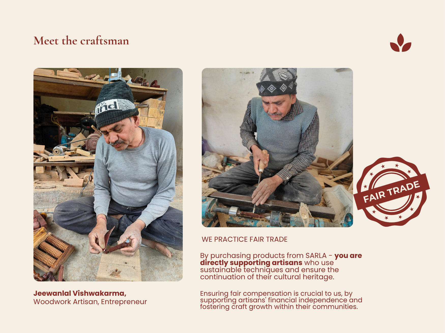 Artisan handcrafting wooden facial acupressure tools in a small woodworking workshop