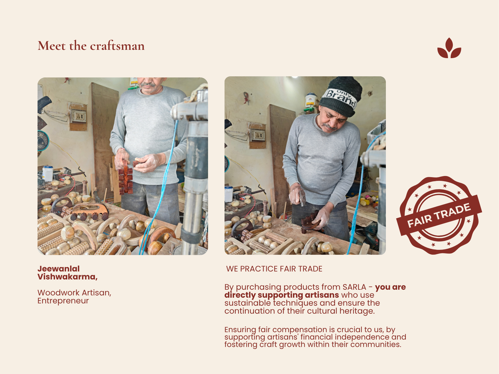 Wood artisan crafting handmade wooden deep tissue massagers in workshop
