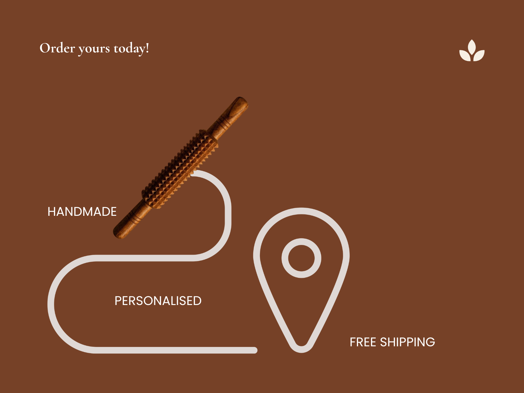 Graphic showing handmade, personalised and free shipping features for the wooden fascia release roller.