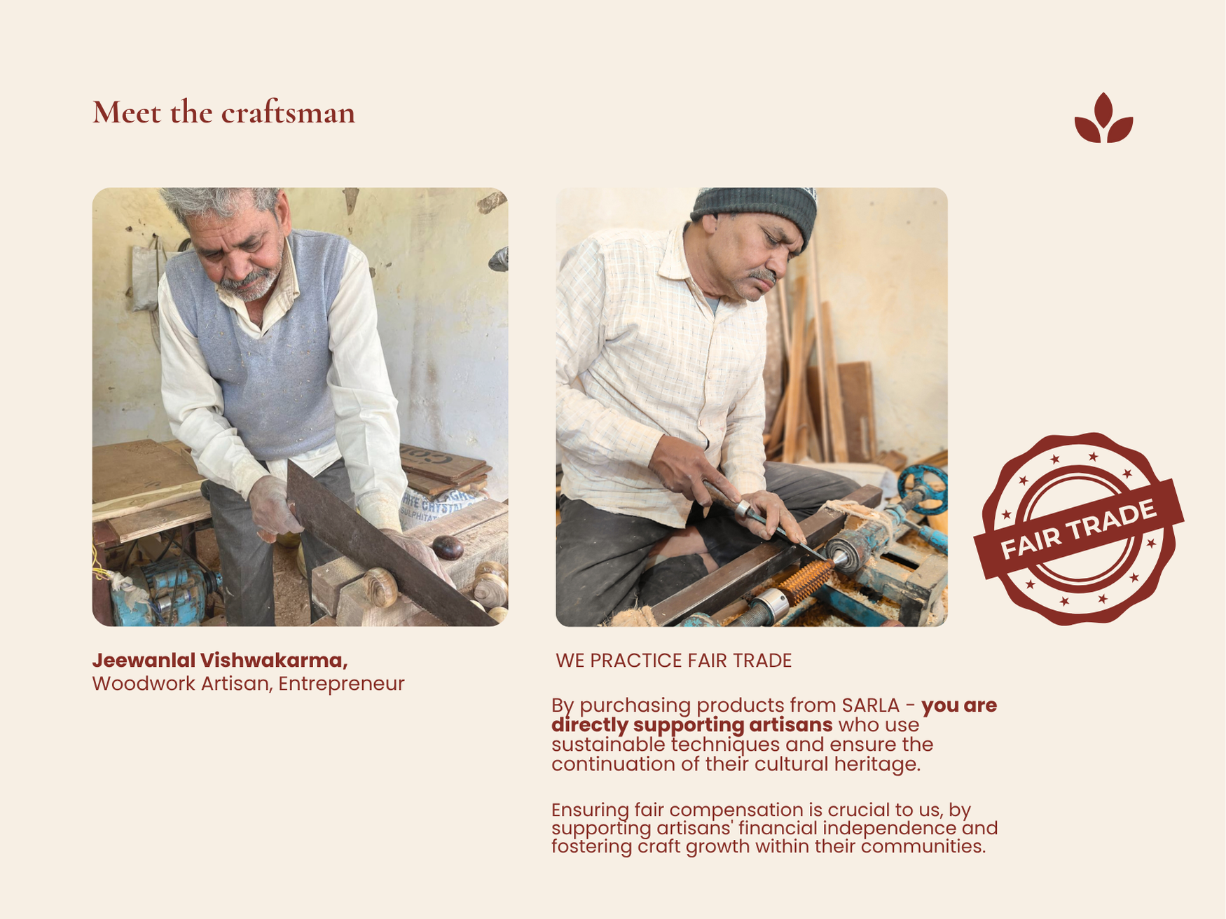 Artisan making handmade wooden muscle recovery roller with fair trade practice