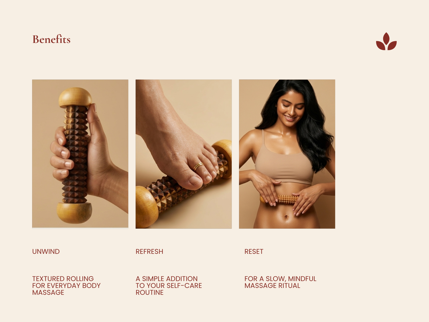 Wooden muscle recovery roller for tension relief, circulation support and self-massage