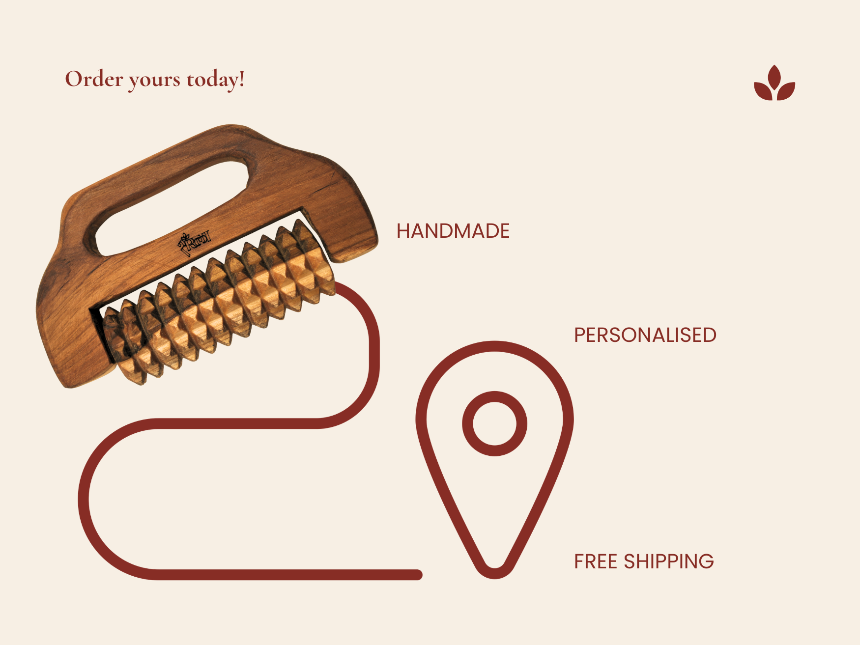 Handmade wooden cellulite massage tool with personalised option and free shipping graphic