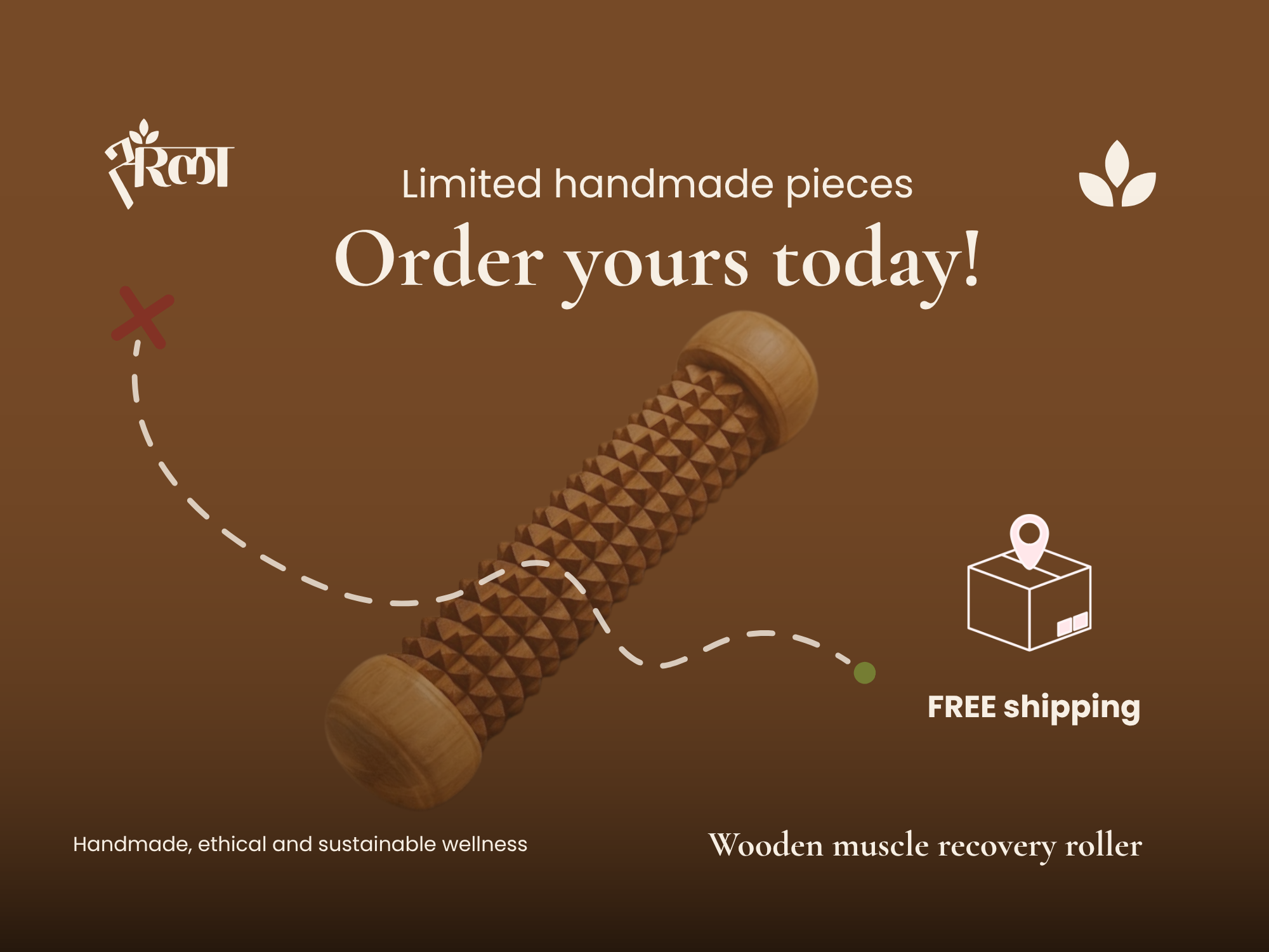 Handmade wooden muscle recovery roller with free shipping, ideal for natural daily self-care rituals. Limited handmade wooden roller for muscle recovery, relaxation and natural wellness gifting.