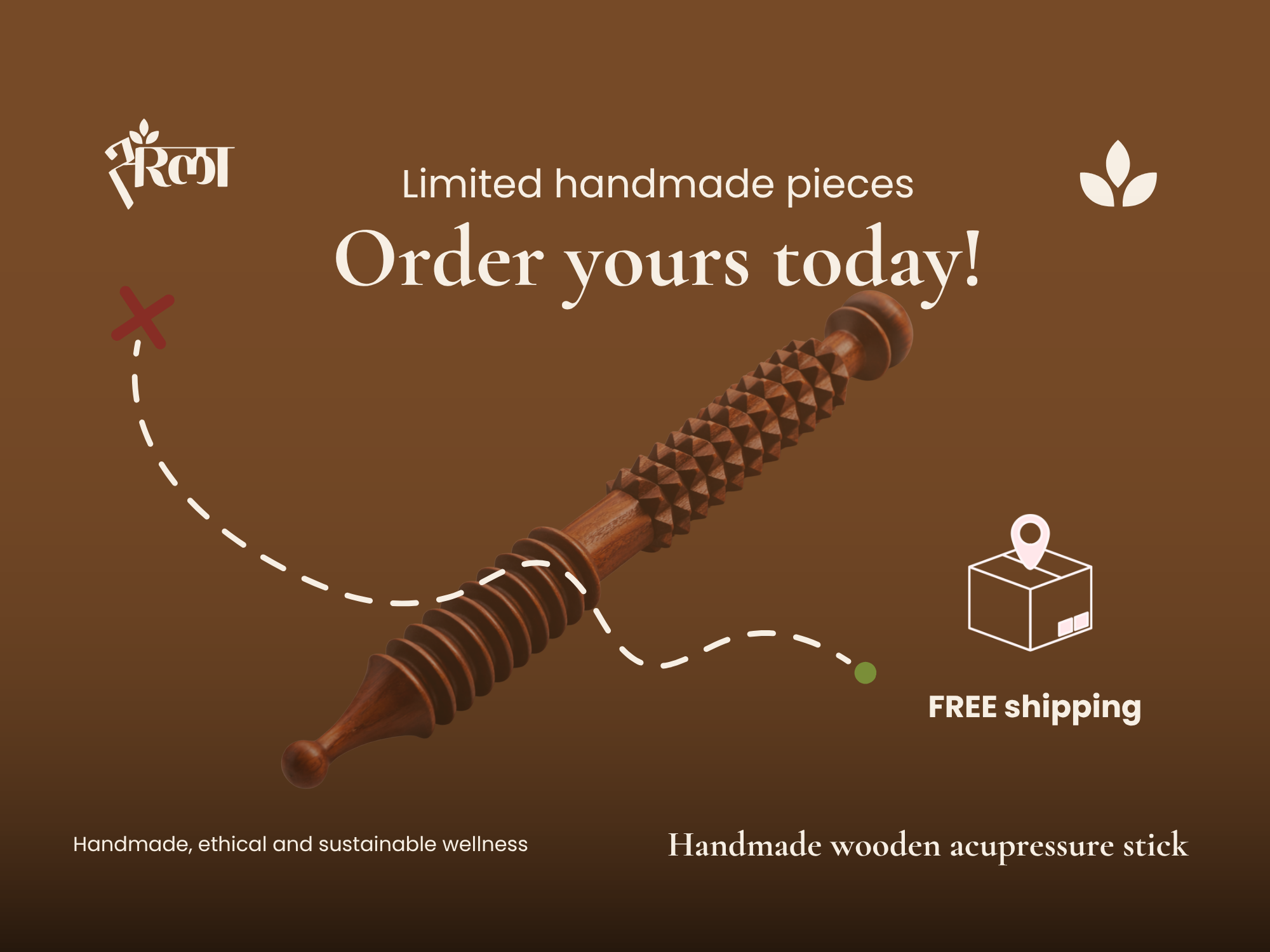 Handmade big wooden face massage tool with free shipping, limited batch offer, and premium wood finish. Best hero slide with free shipping, handmade value, and clear product focus.