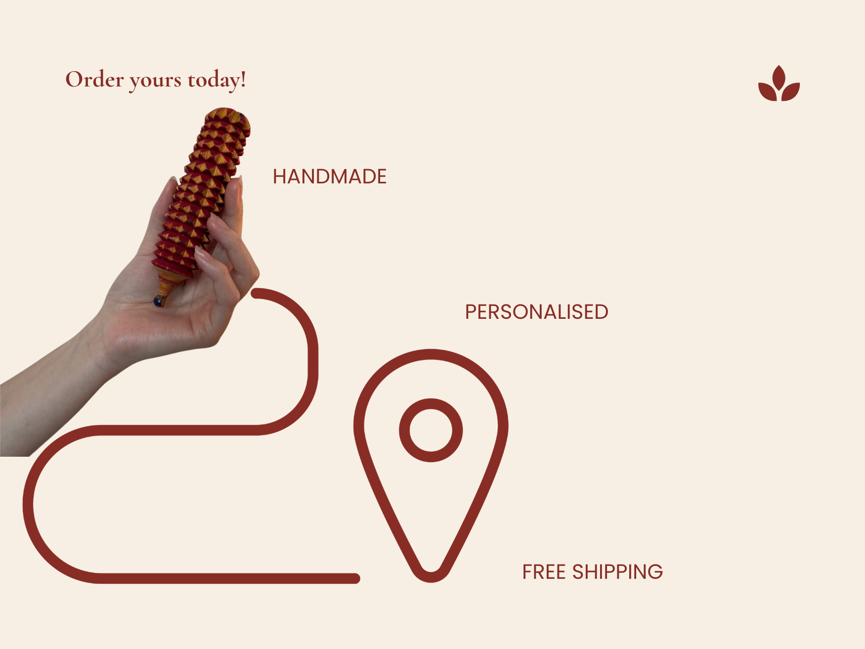 Handmade porcupine acupressure roller held in hand with free shipping and personalised order message.