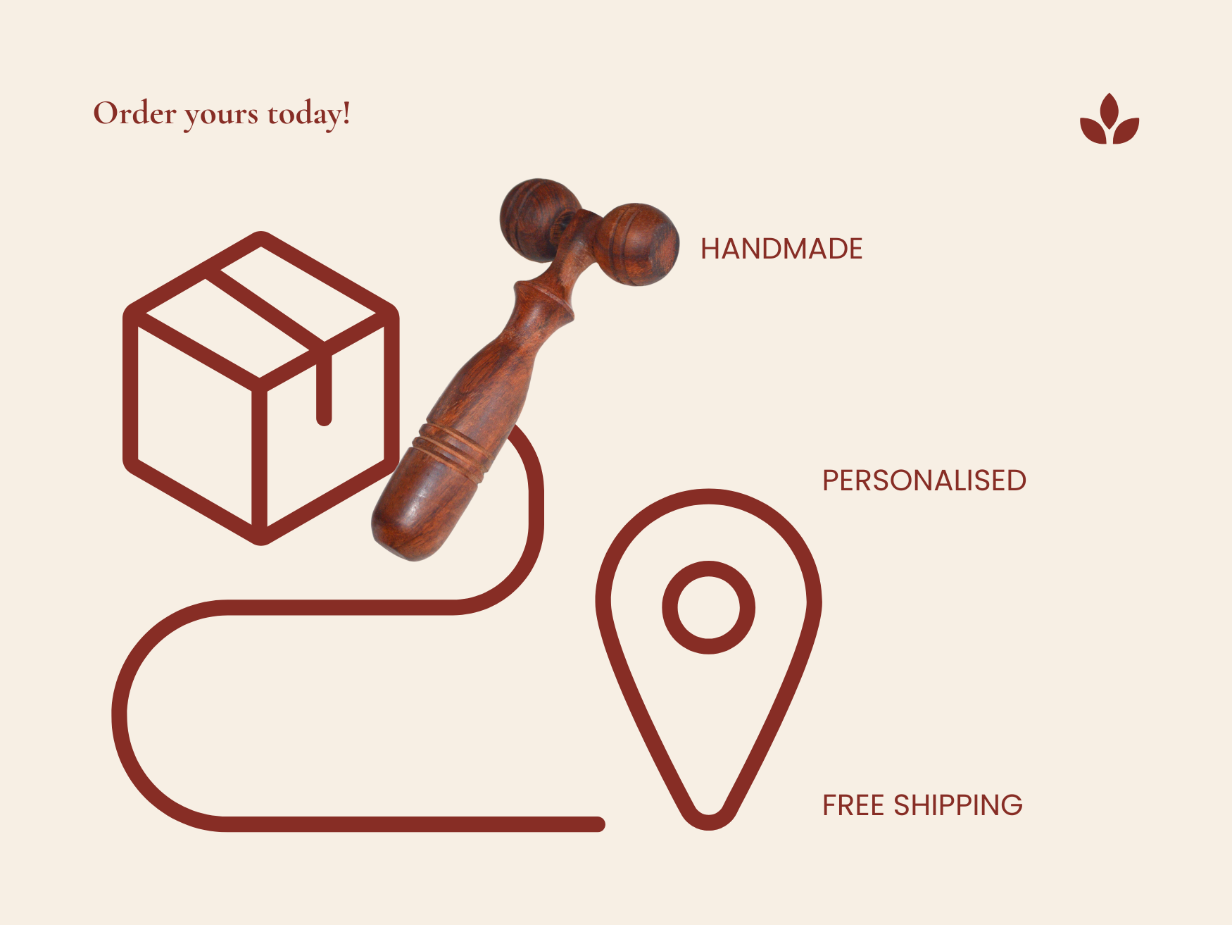 Handmade wooden facial massage roller with personalization and free shipping message