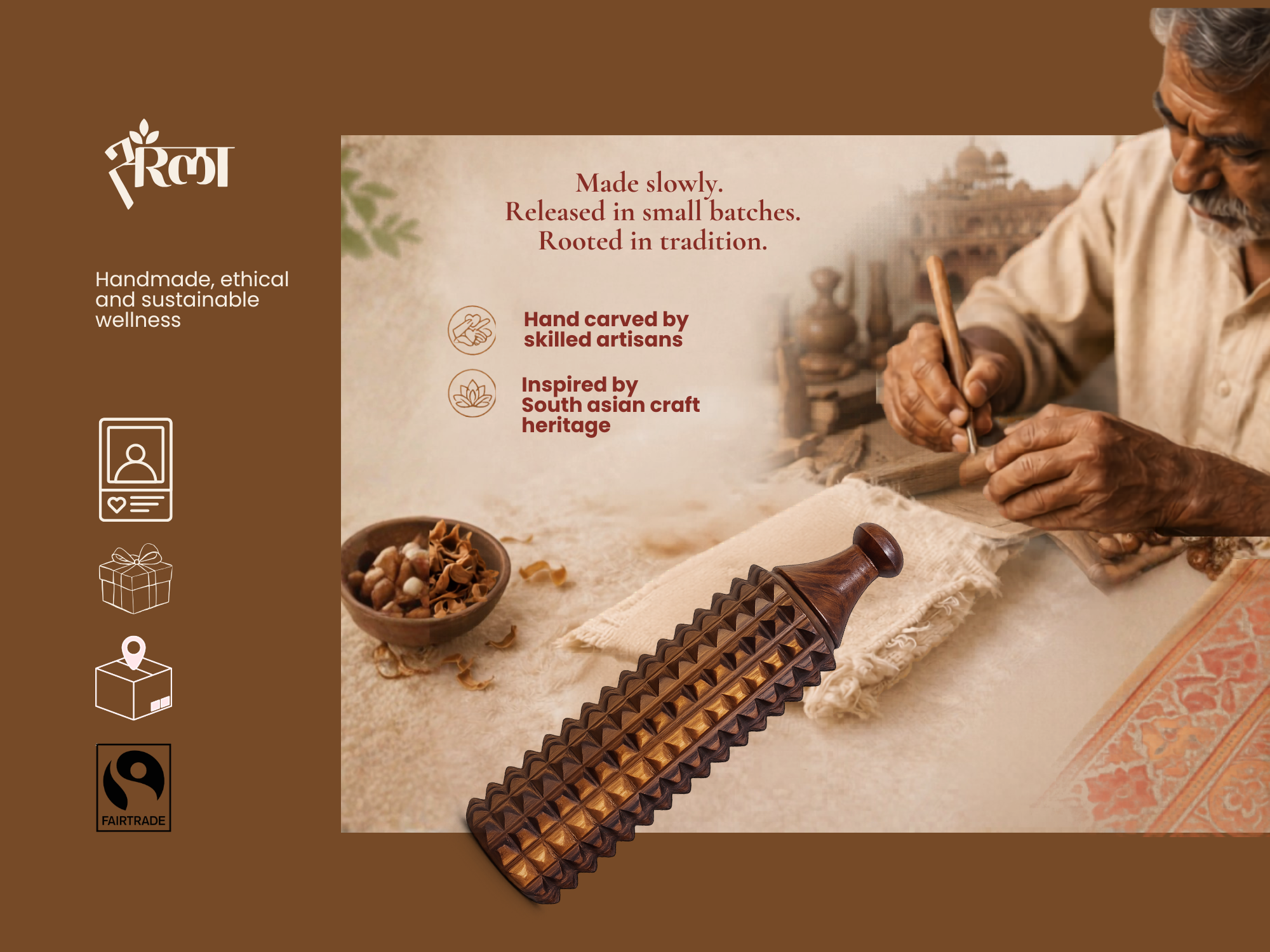 Heritage inspired wooden porcupine massage roller made