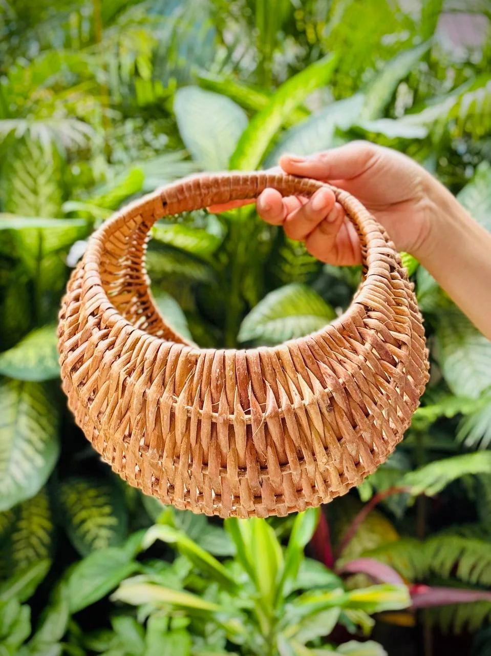 Handwoven bamboo moon basket