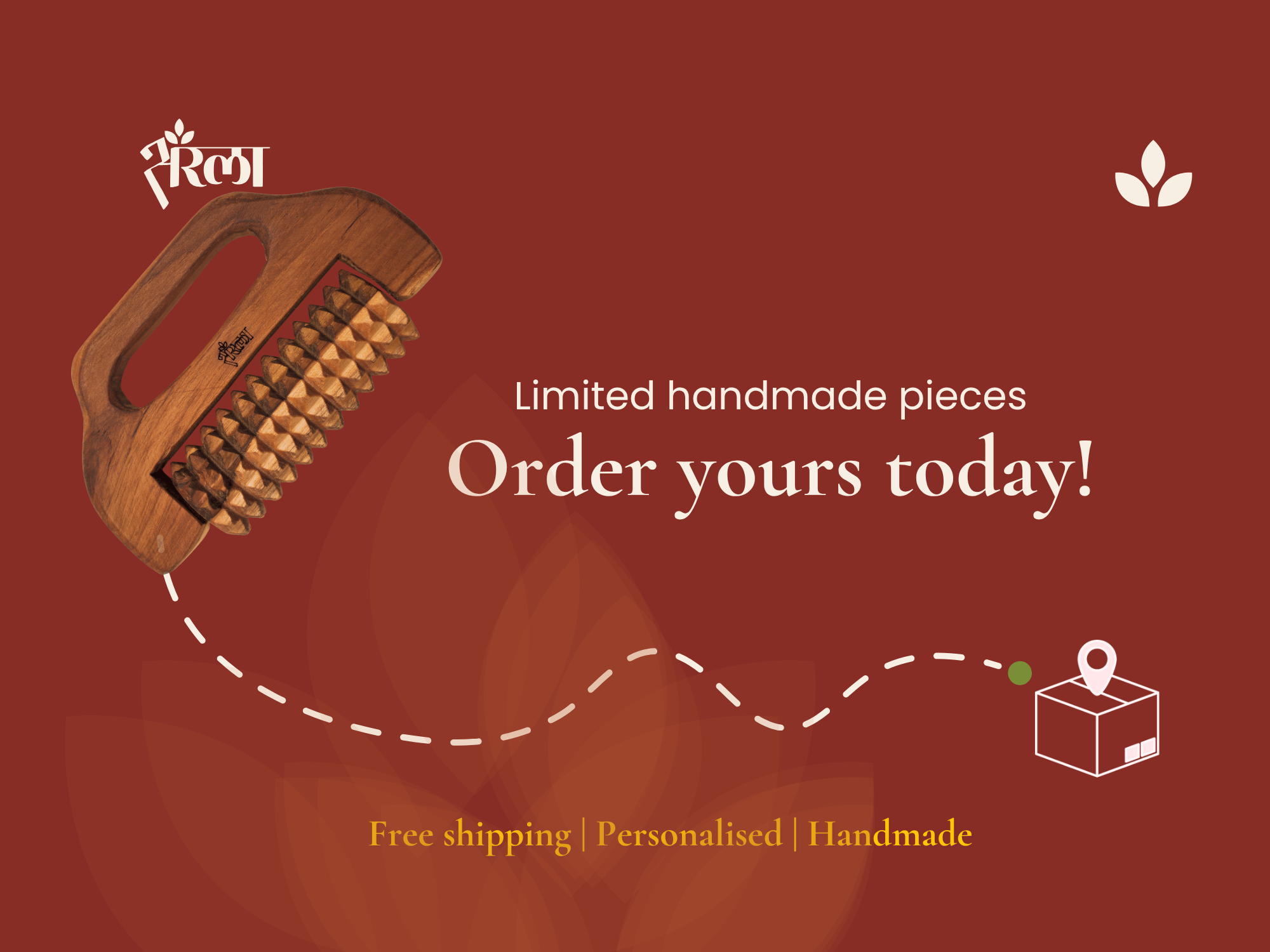 Personalized wooden massage roller with handmade design, free shipping message and limited artisan pieces. Handmade personalized wooden massage roller with free shipping and artisan wellness appeal.