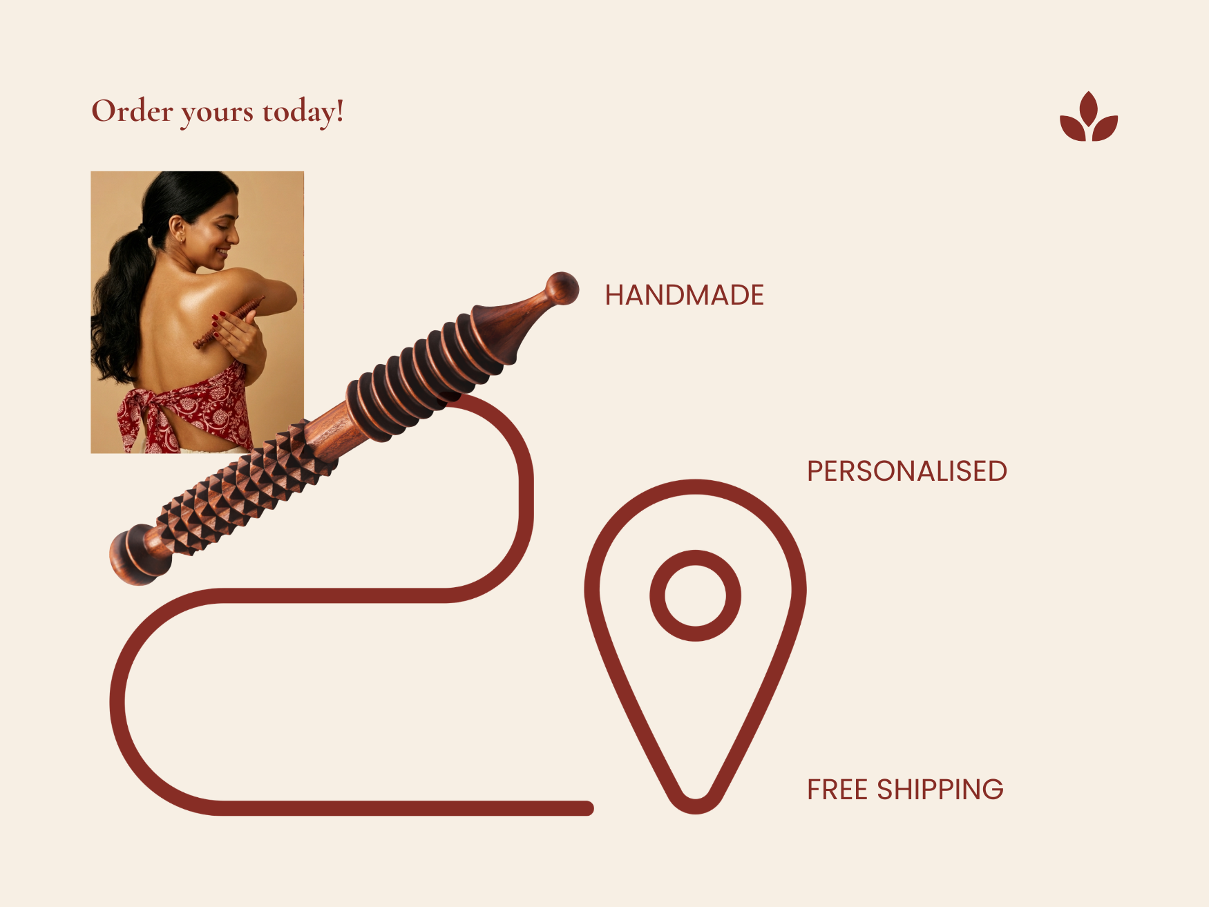 Handmade personalised wooden acupressure massage tool with free shipping.