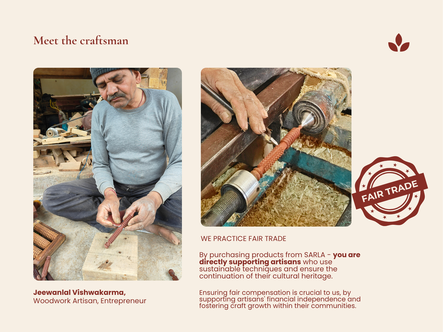 Artisan making a handmade wooden acupressure massage tool using traditional woodworking skills.