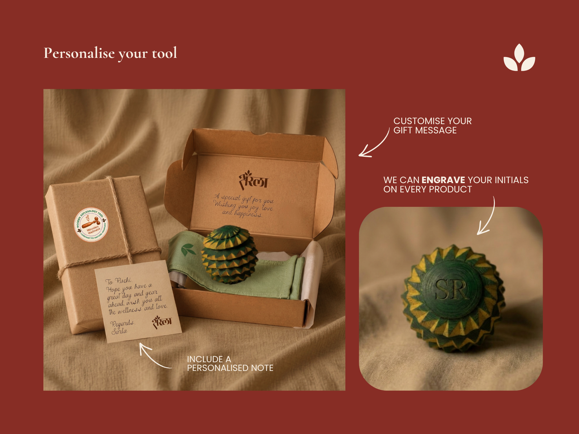 Personalized wooden reflexology ball engraved with customer initials Custom engraved wooden reflexology ball suitable for gifts and special occasions