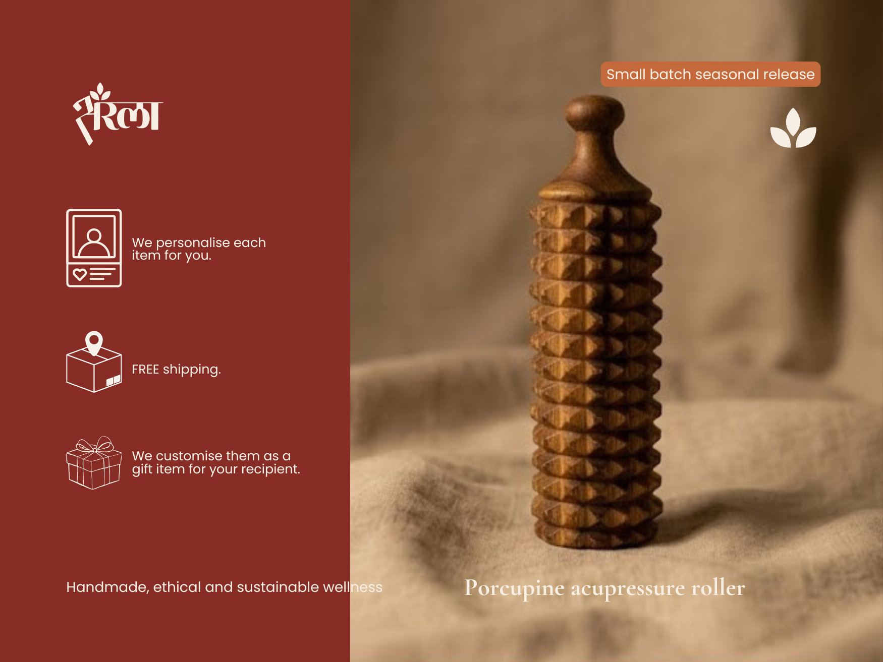 Wooden Corn-Textured Roller – Natural Acupressure Massage Tool for Foot Care & Pain Relief