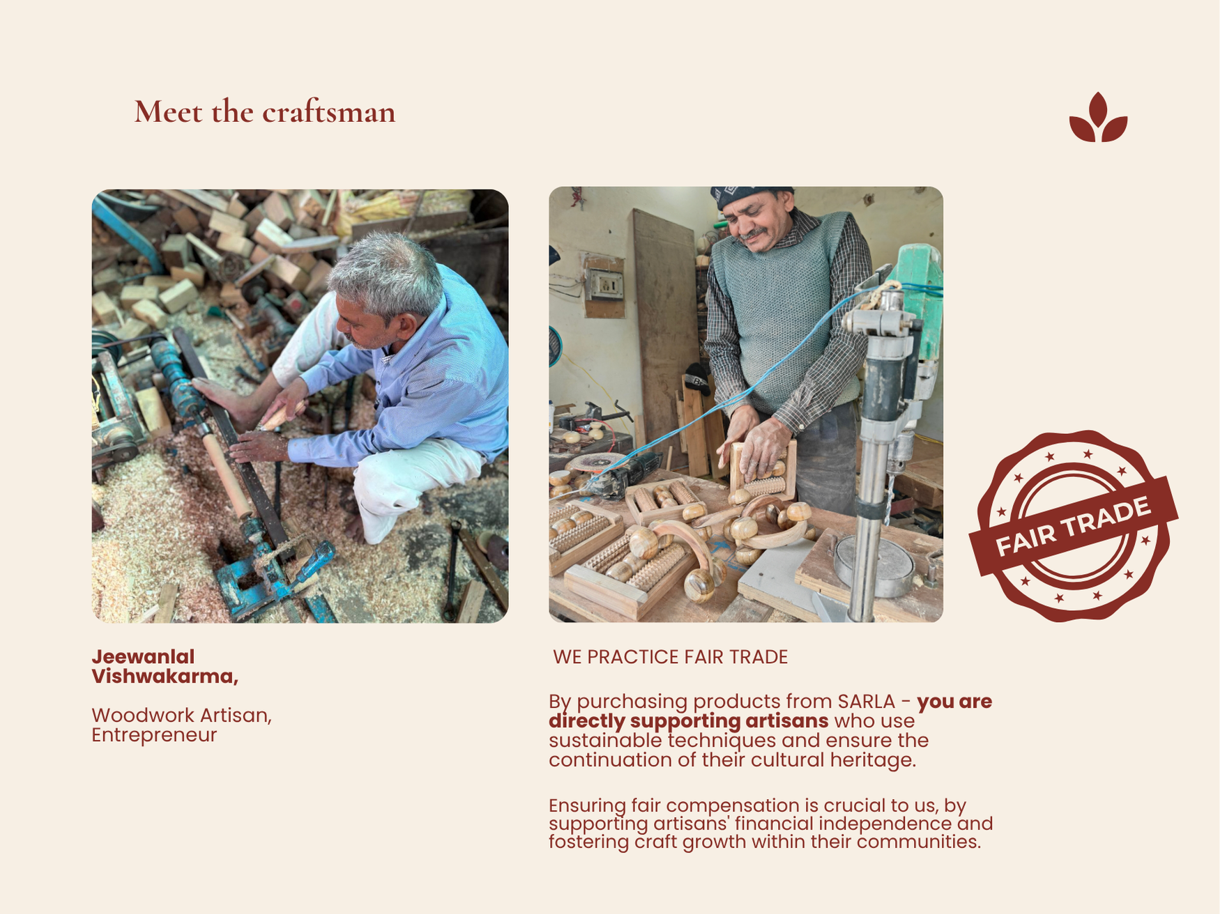 Artisan crafting handmade wooden foot reflexology roller in workshop