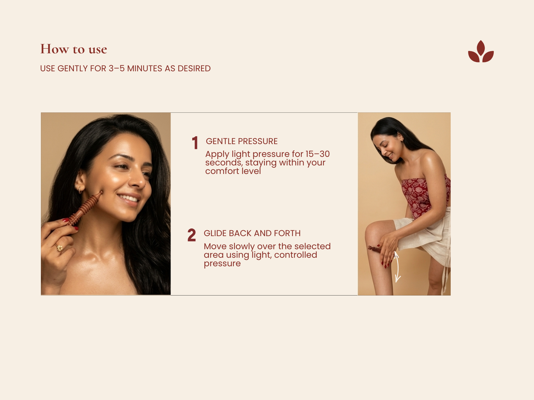 How to use wooden body acupressure massage tool with gentle pressure and slow rolling motion.