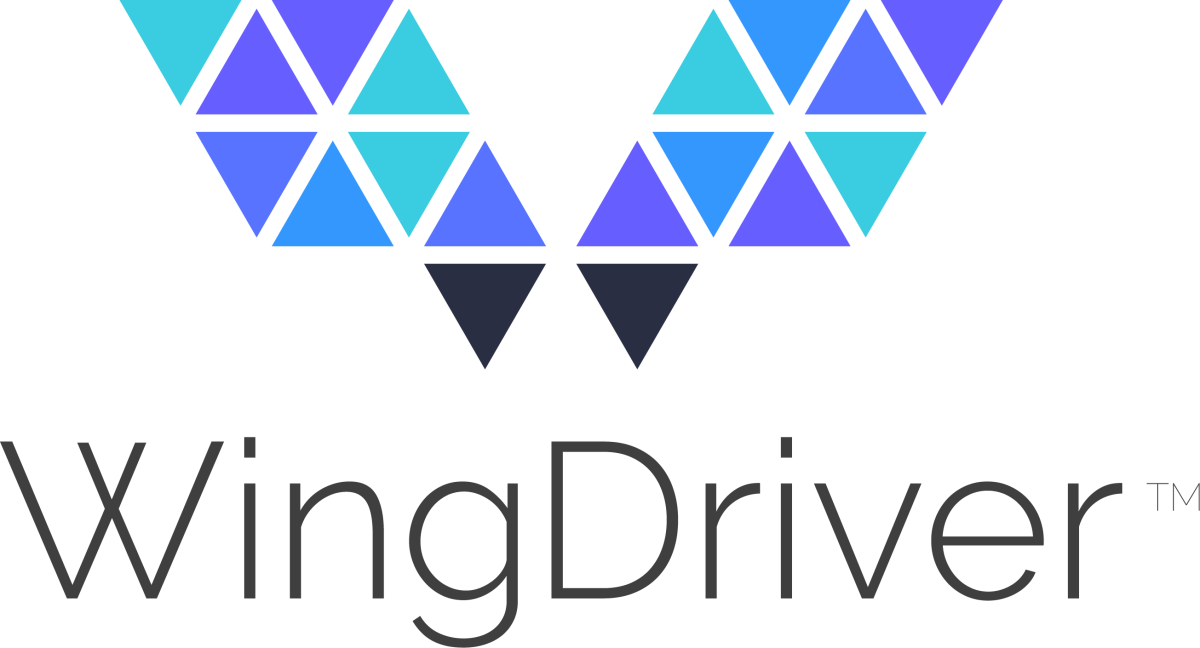Logo with a stylized 'W' made of blue and purple triangles above the text 'WingDriver'.