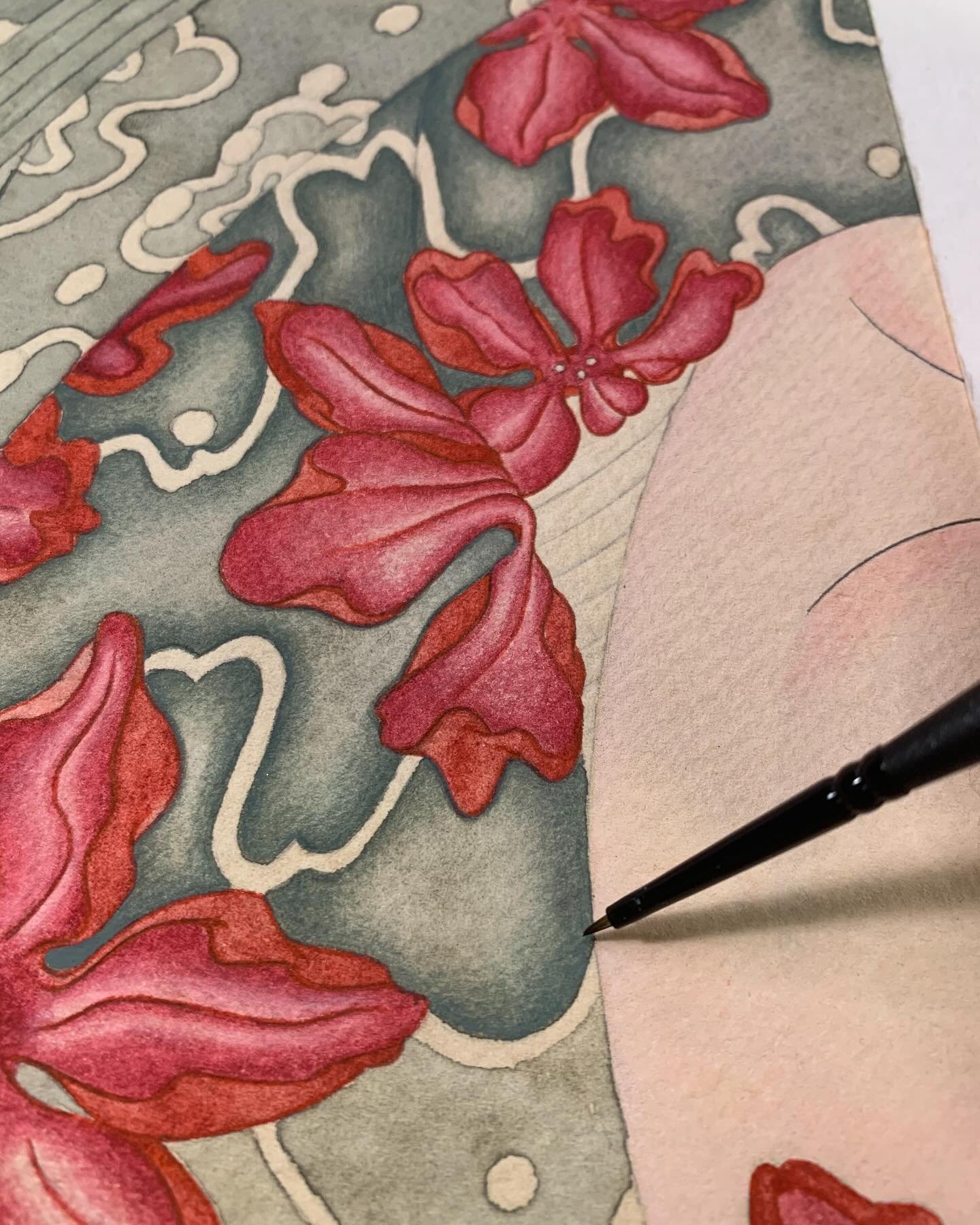 Between line and blossom, is a pause before the kiss.✍🏻✨

#WatercolorWhisper
#VisualLyrica
#ProcessInStillness